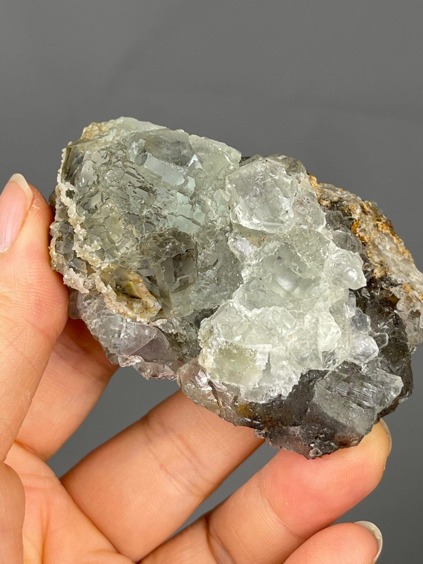 Top-down view of green fluorite cubic crystal