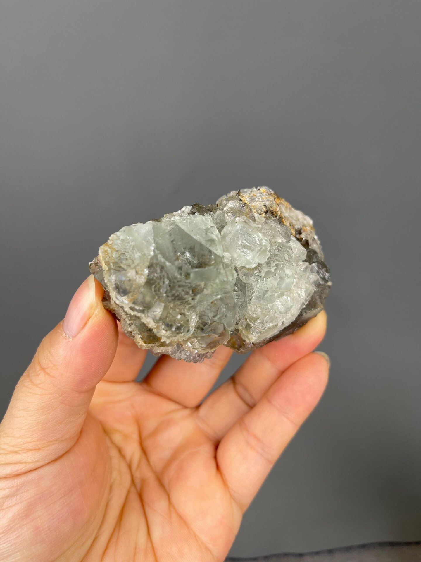 Close-up of fluorite cube face showing transparency
