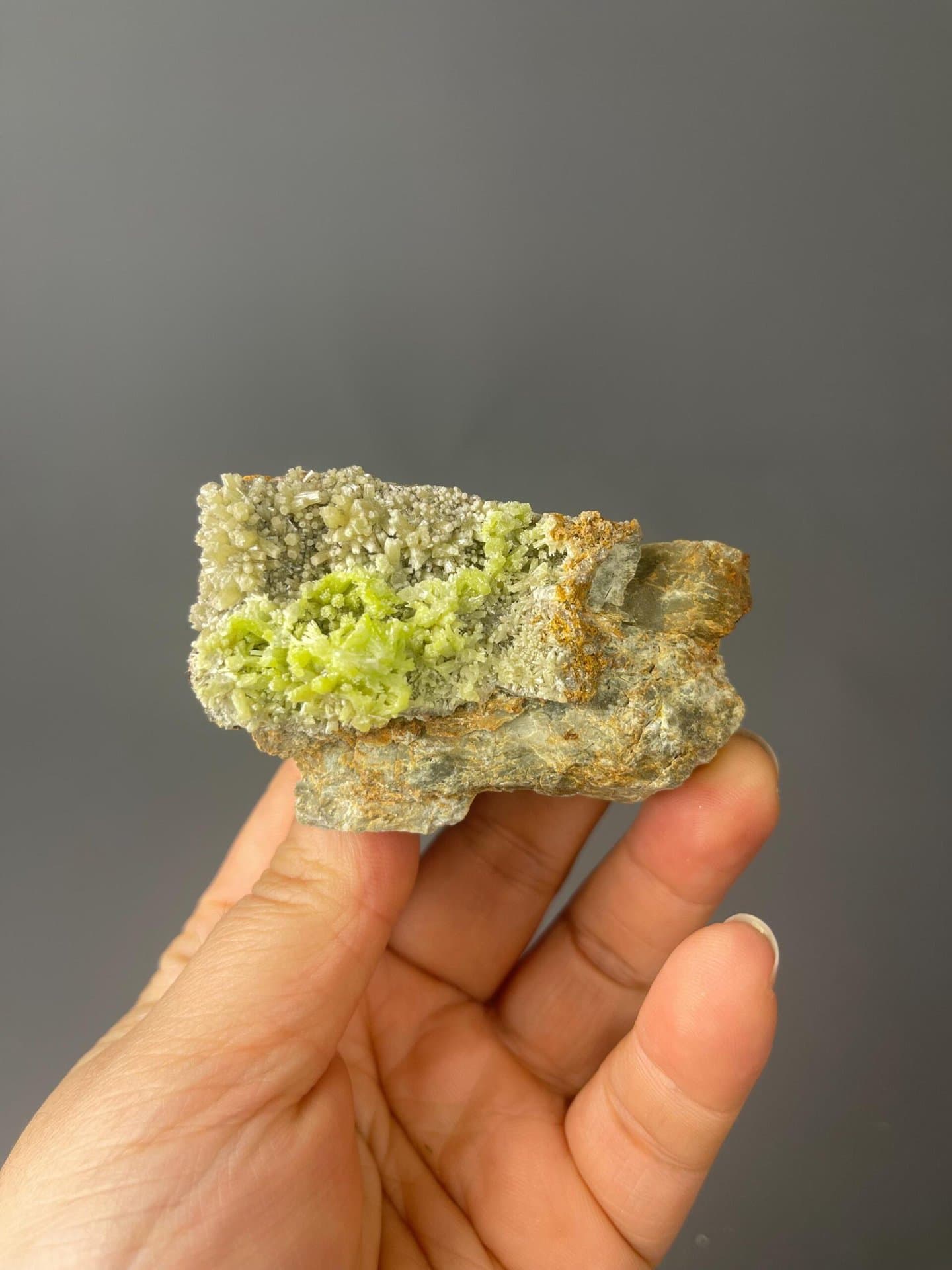 Close-up of vibrant green pyromorphite barrel crystals