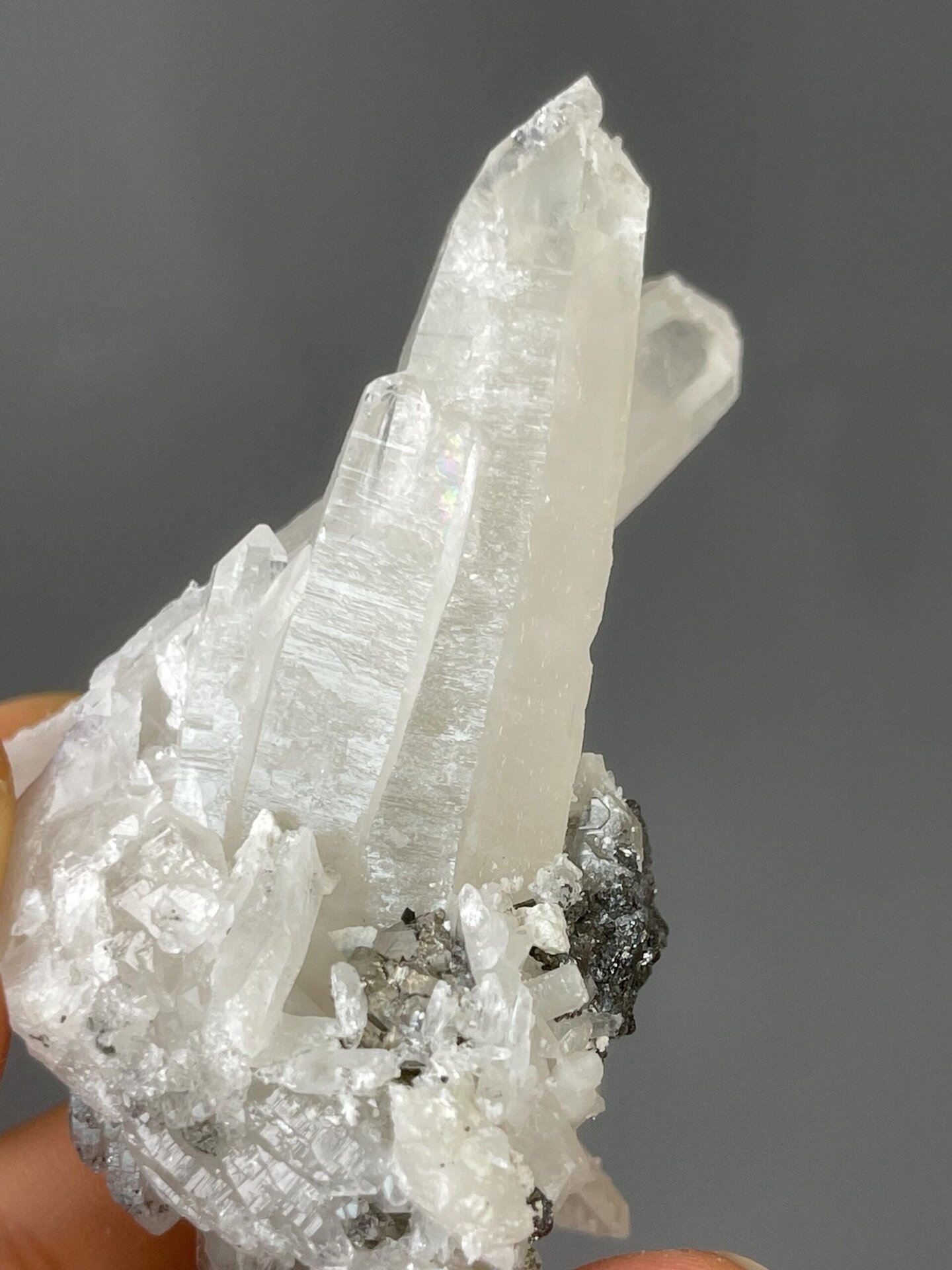 Back view of quartz pyrite cluster