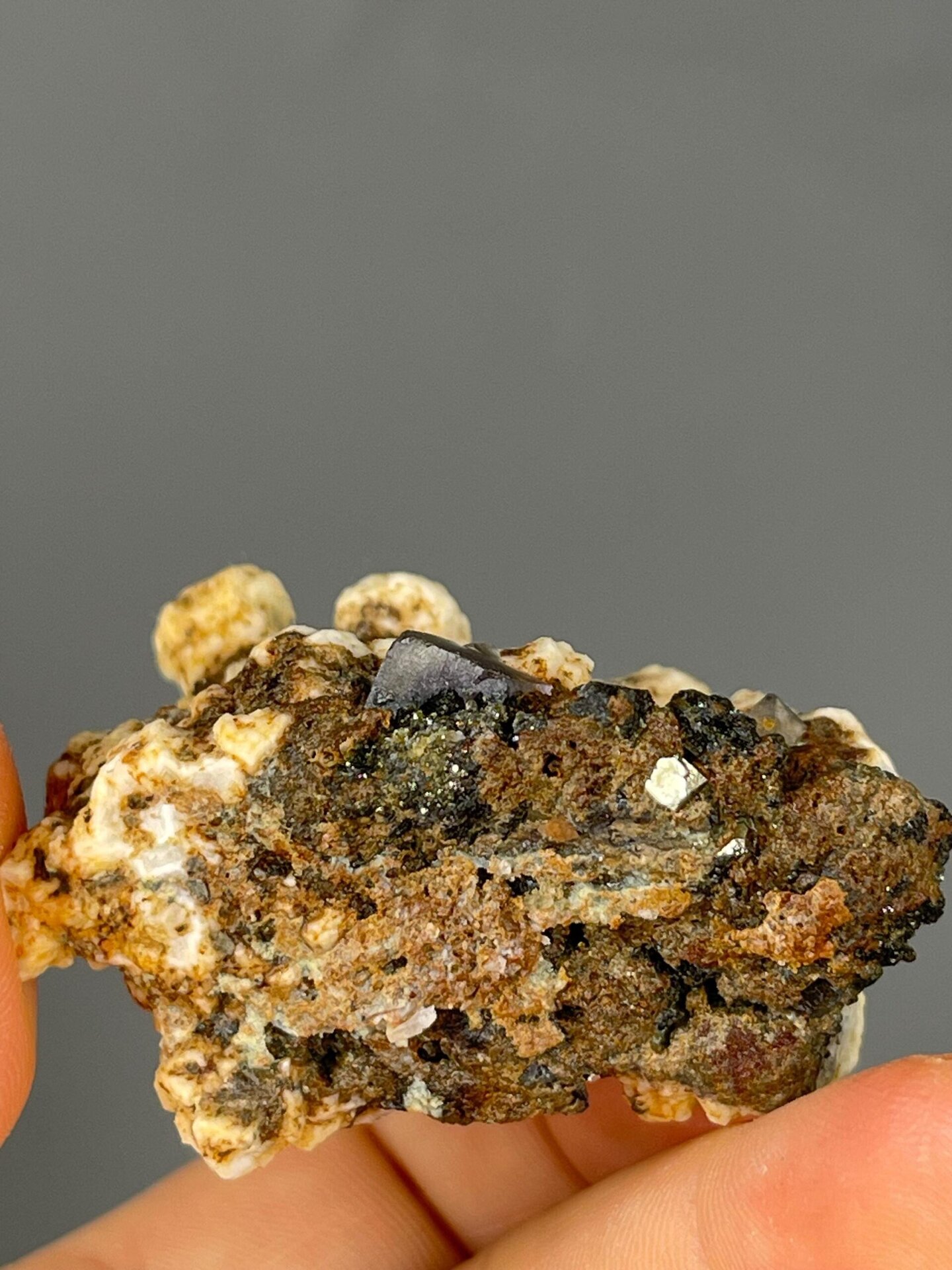 Top view of fluorite dolomite pyrite specimen