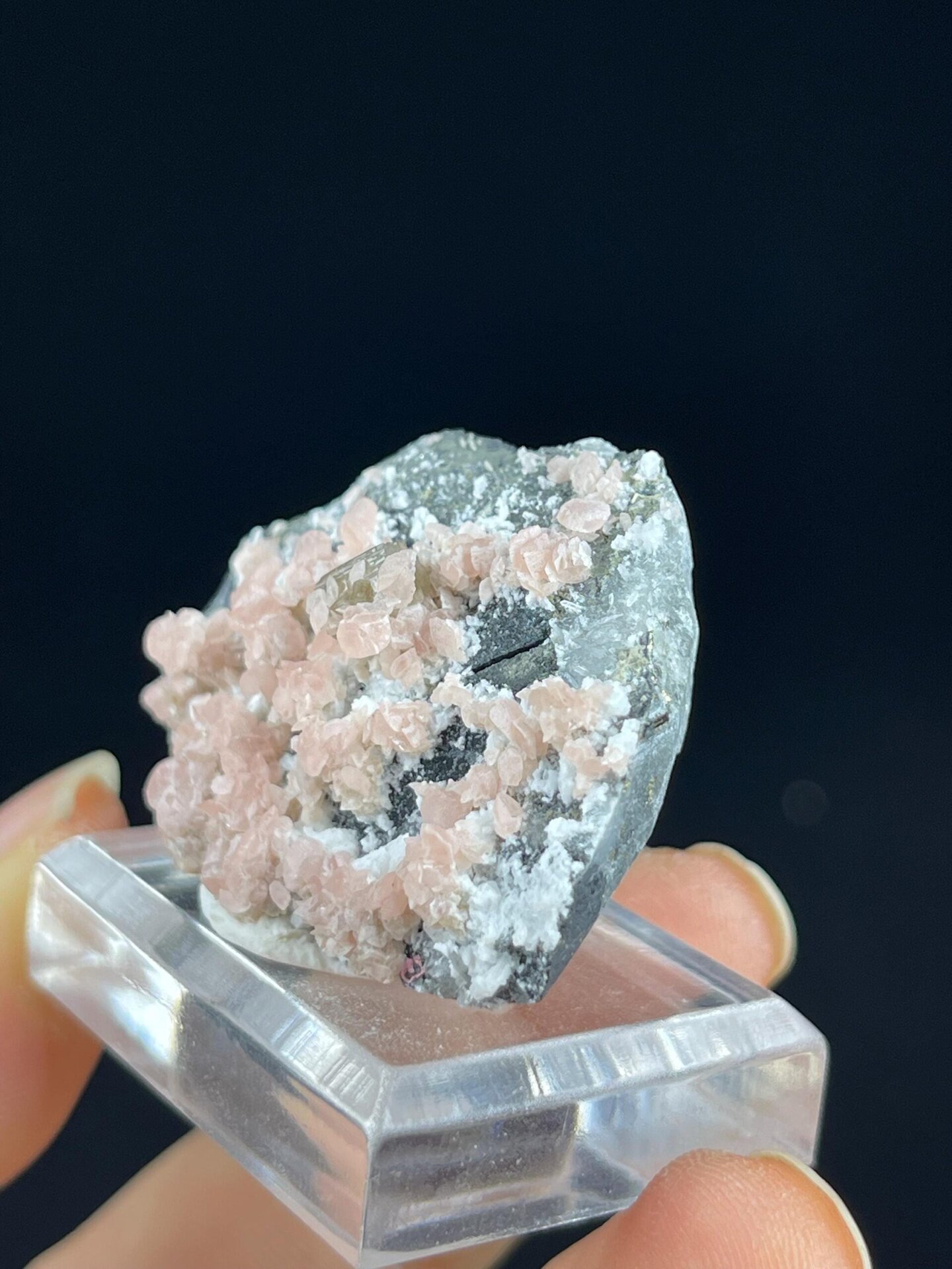 Guangxi rhodochrosite under studio lighting