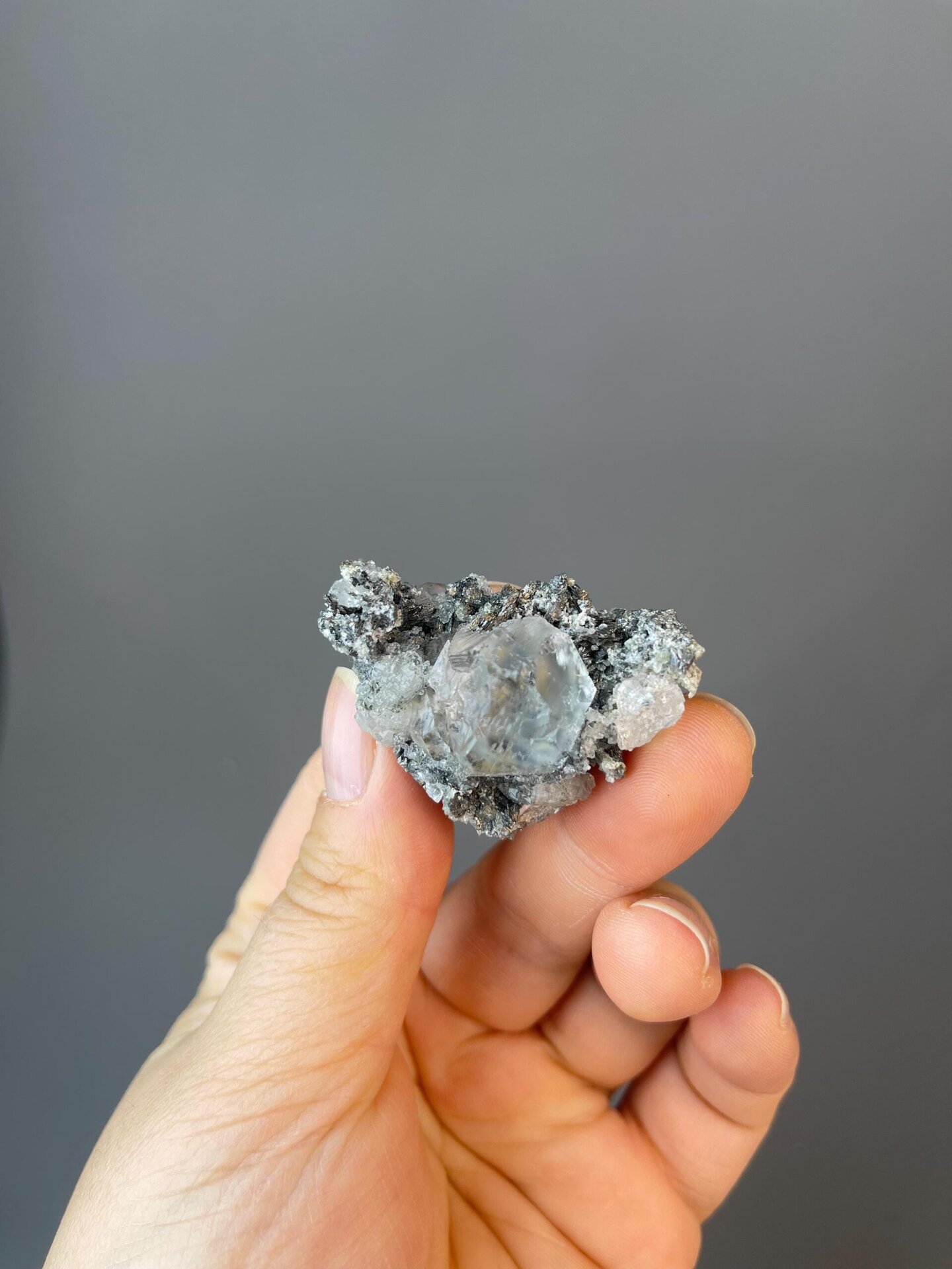 Side view of polished fluorite sphere from Inner Mongolia