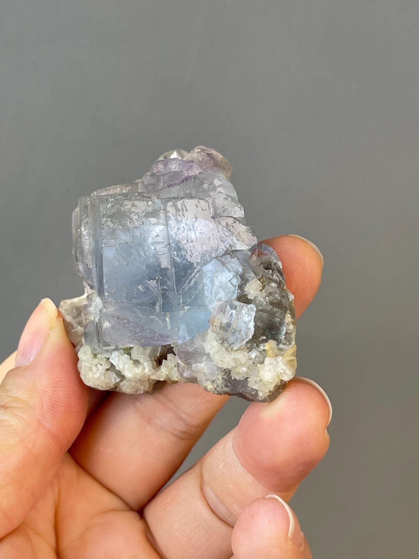 Close-up of intricate inclusions in blue fluorite