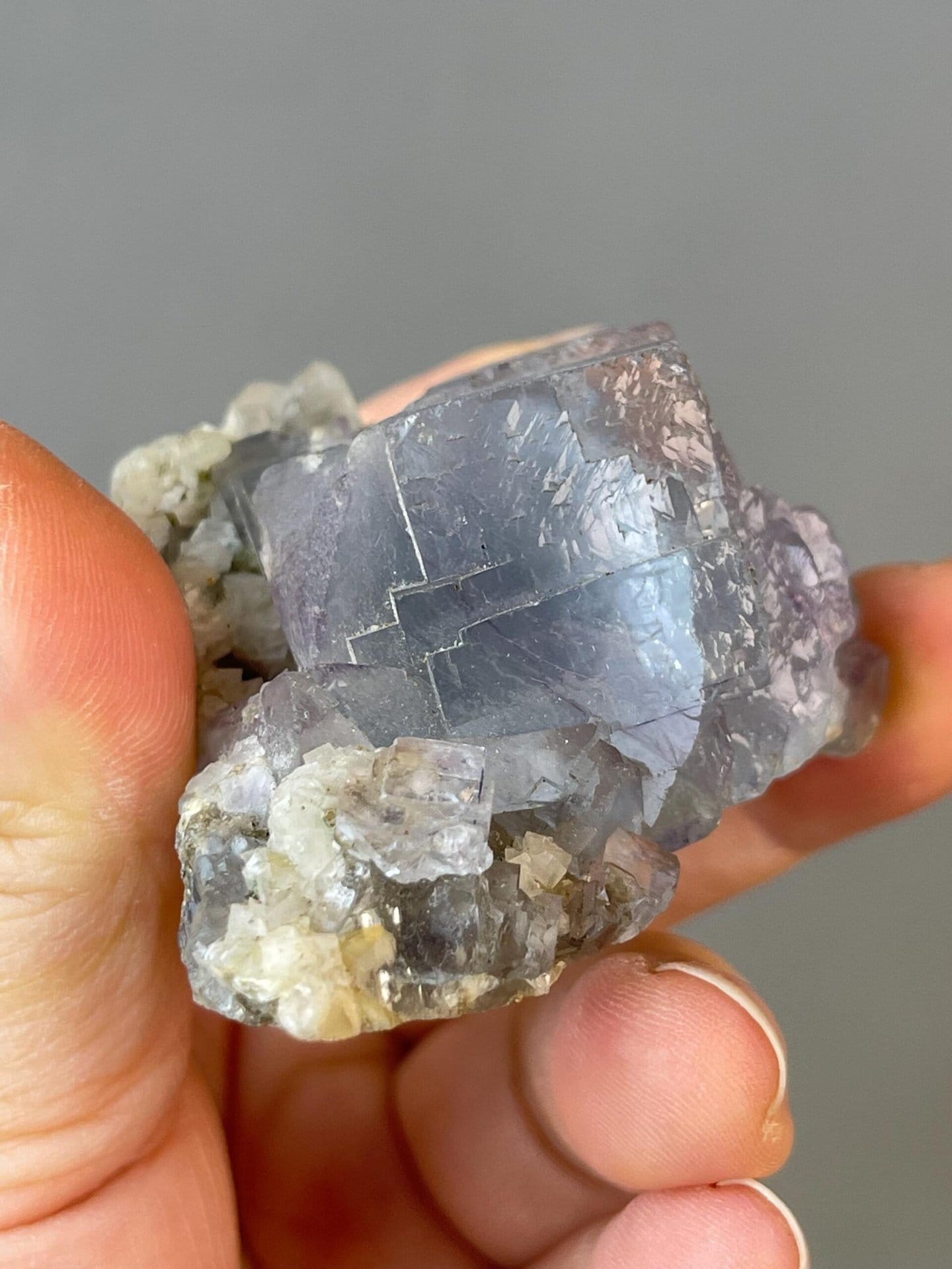 Blue fluorite under studio lighting