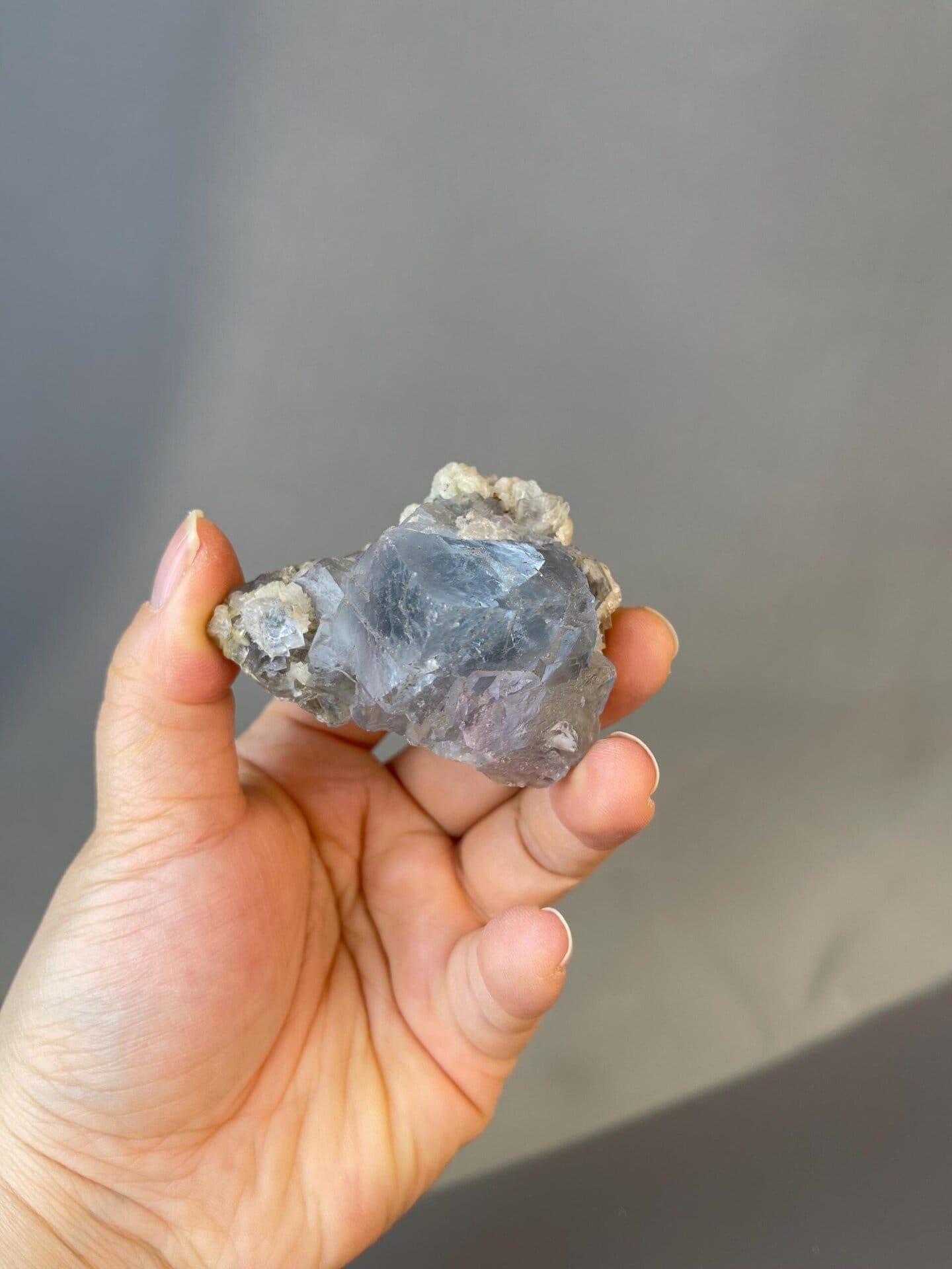 Scale reference of blue stepped fluorite specimen