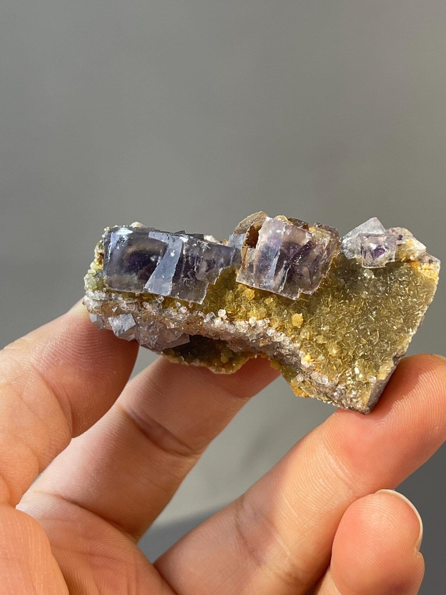 Crystal faces of purple tri-twin fluorite