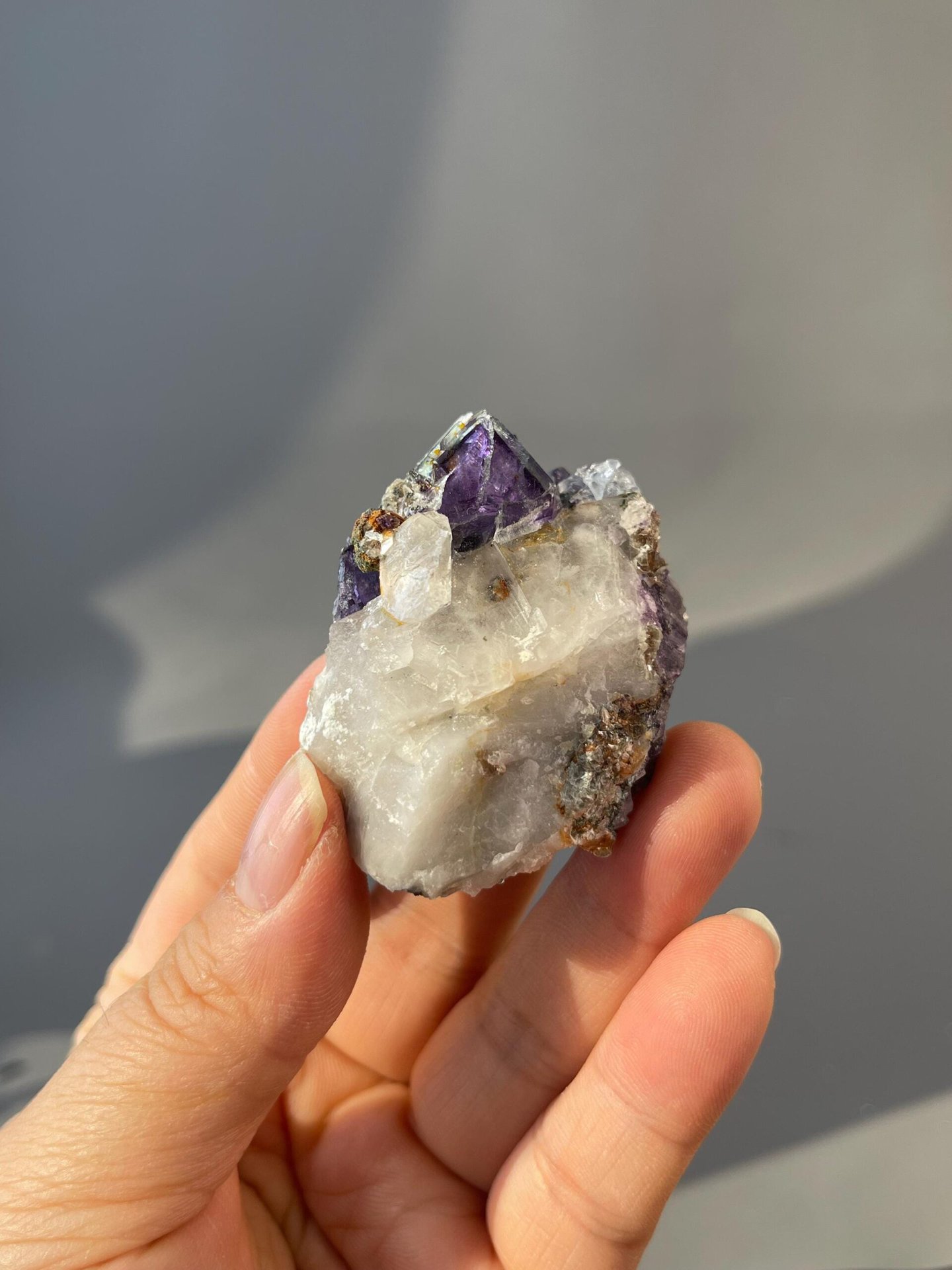 Side view of twinned fluorite cube specimen