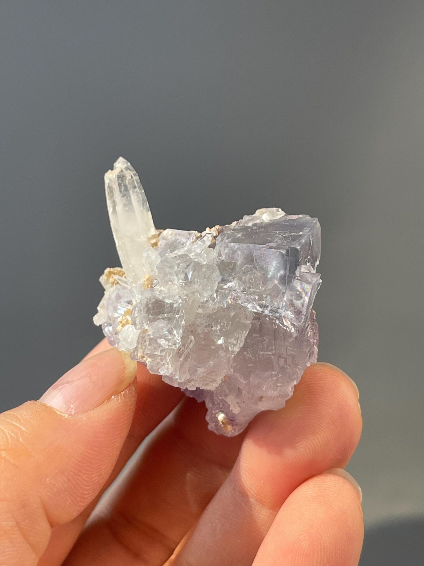 Blue fluorite transparency under studio lighting