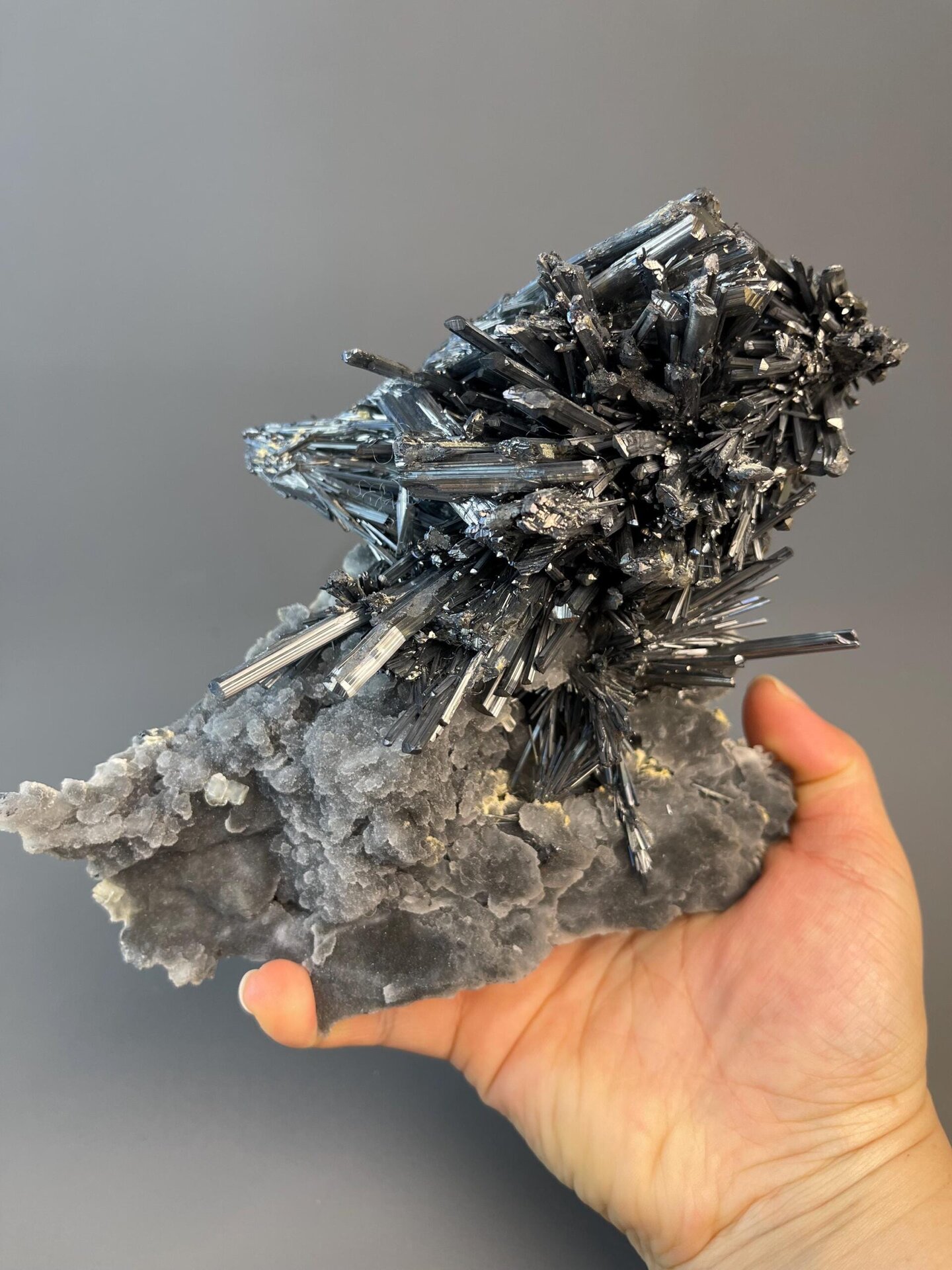 Stibnite crystals on quartz matrix from old Hunan mines