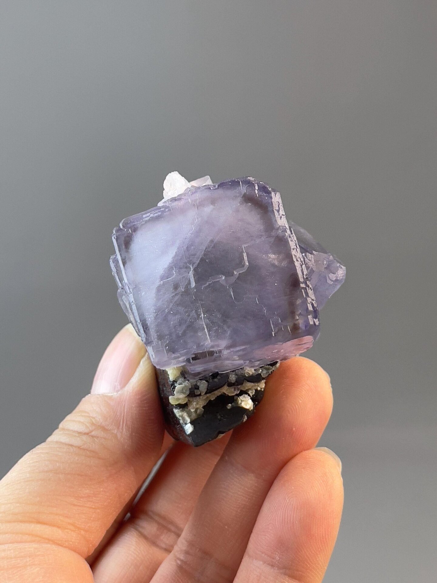 Back view of fluorite twin crystal matrix