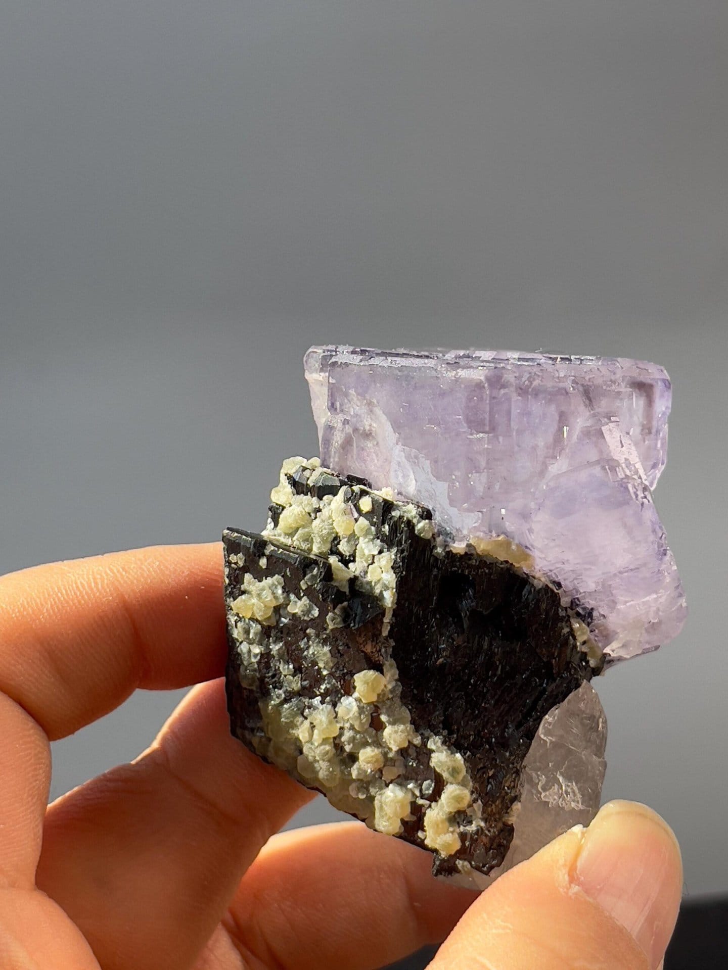 Vitreous luster on purple twin fluorite faces