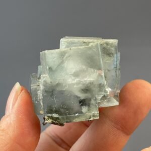 Twin Fluorite Crystal - Light Green with Cotton Inclusions - Unique Step-Like Design - Ideal for Collectors