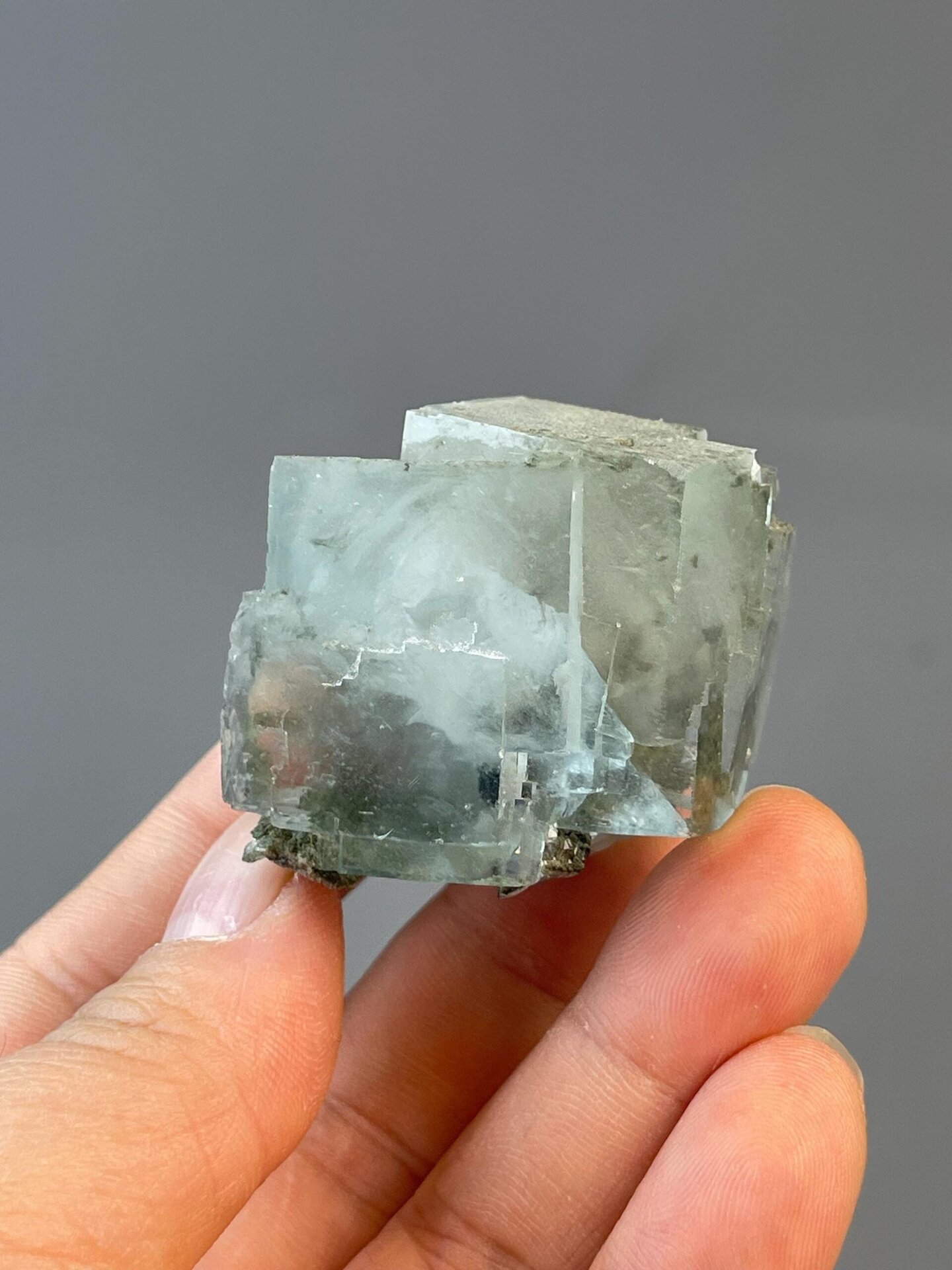Twinned fluorite crystal faces showing intergrowth