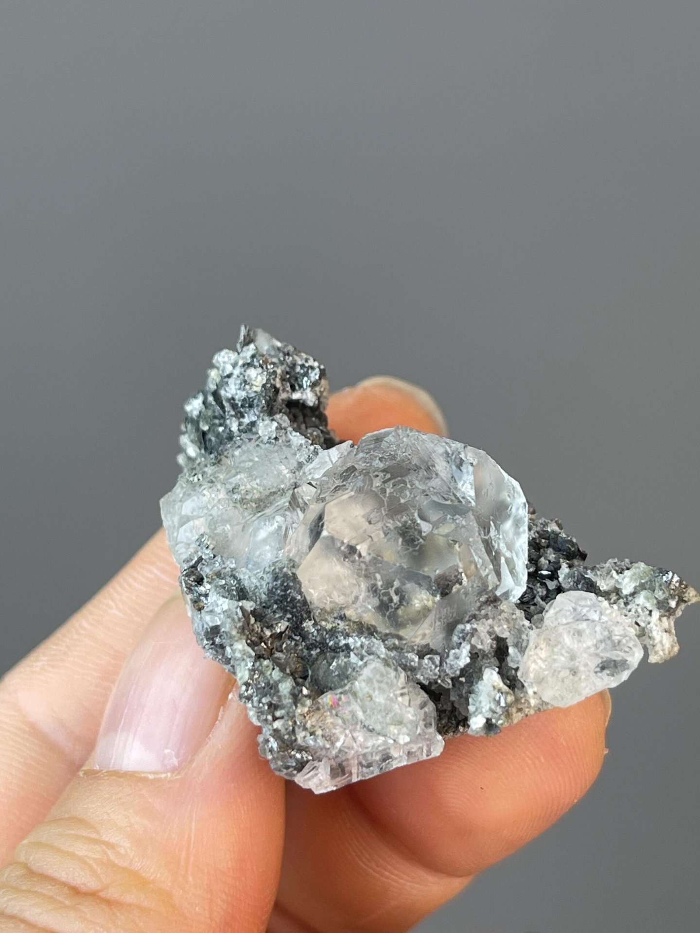 Scale reference of transparent white fluorite sphere