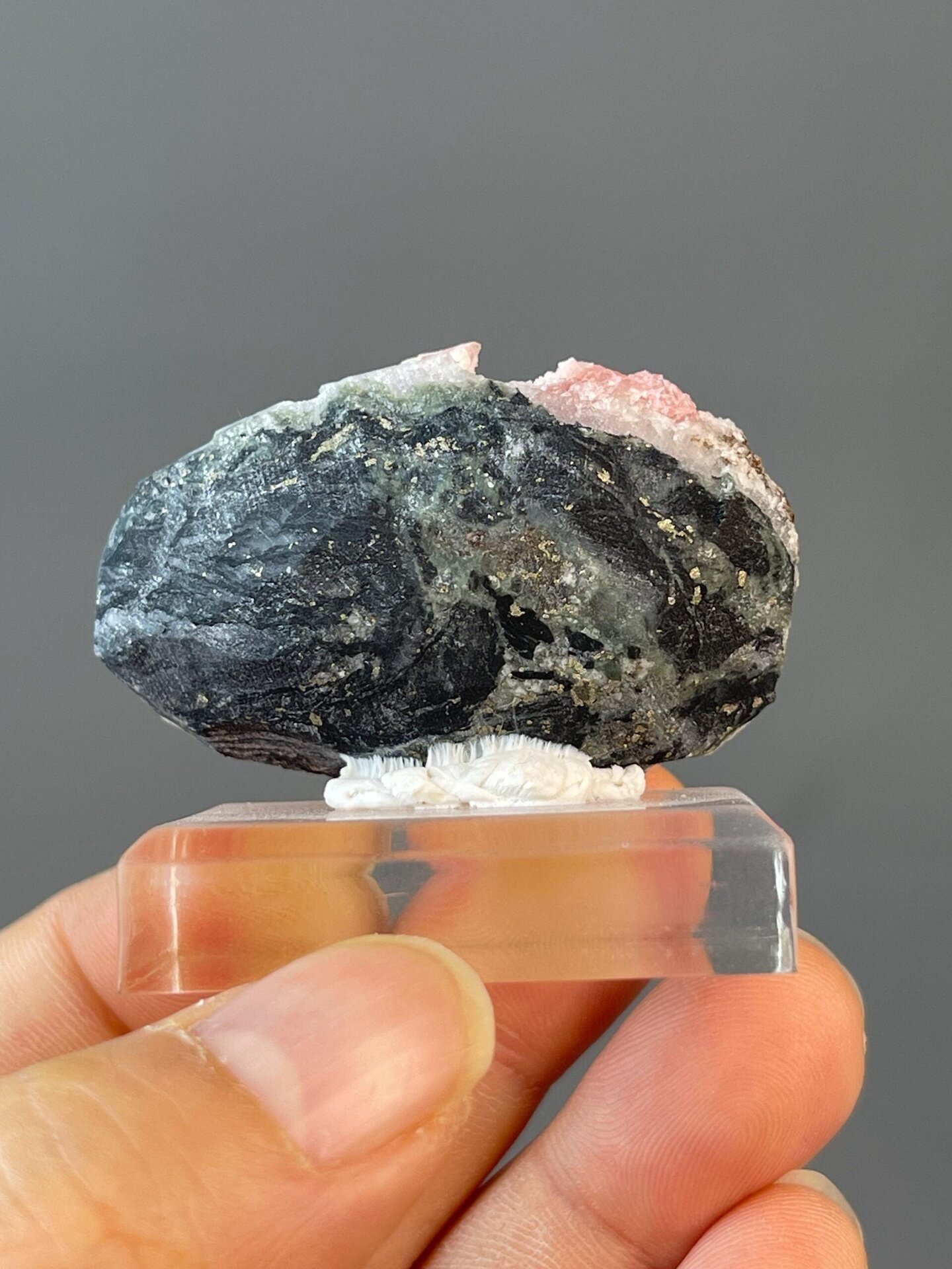 Pink rhodochrosite color under studio lighting