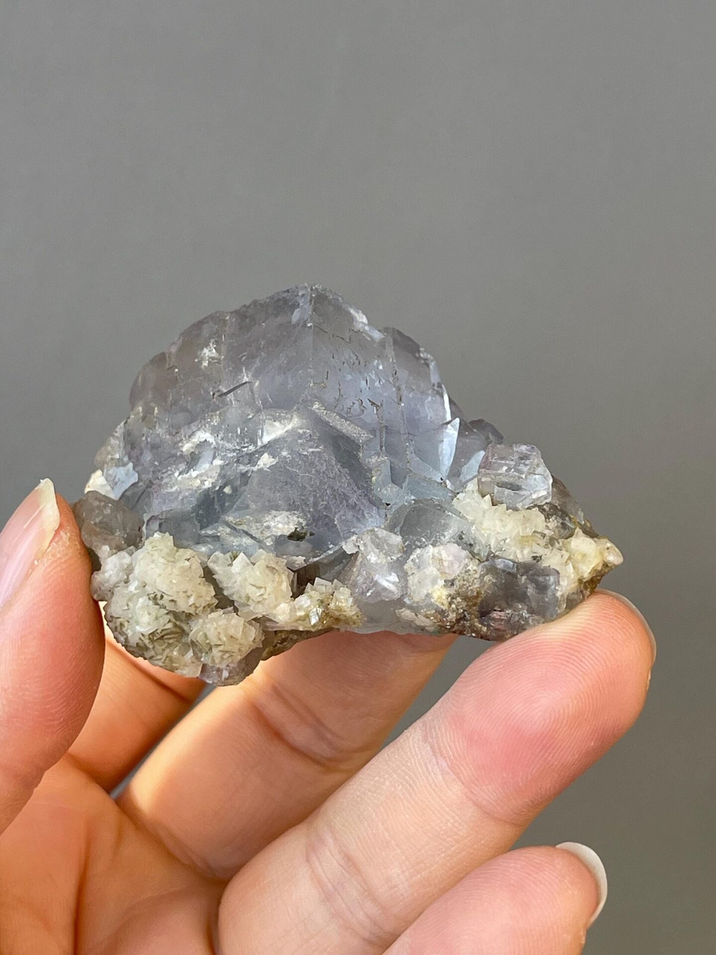 Side view of stepped fluorite formation