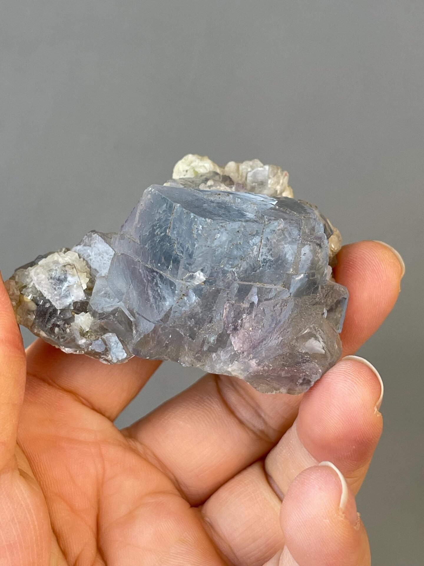 Back view of blue stepped fluorite specimen