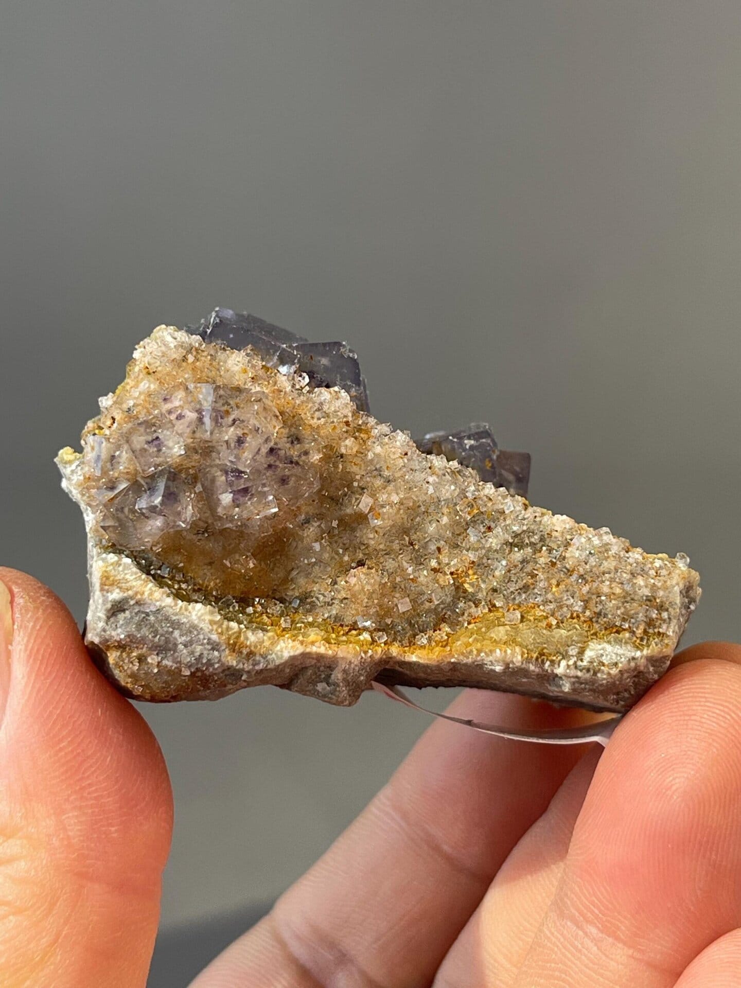 Purple tri-twin fluorite under studio lighting