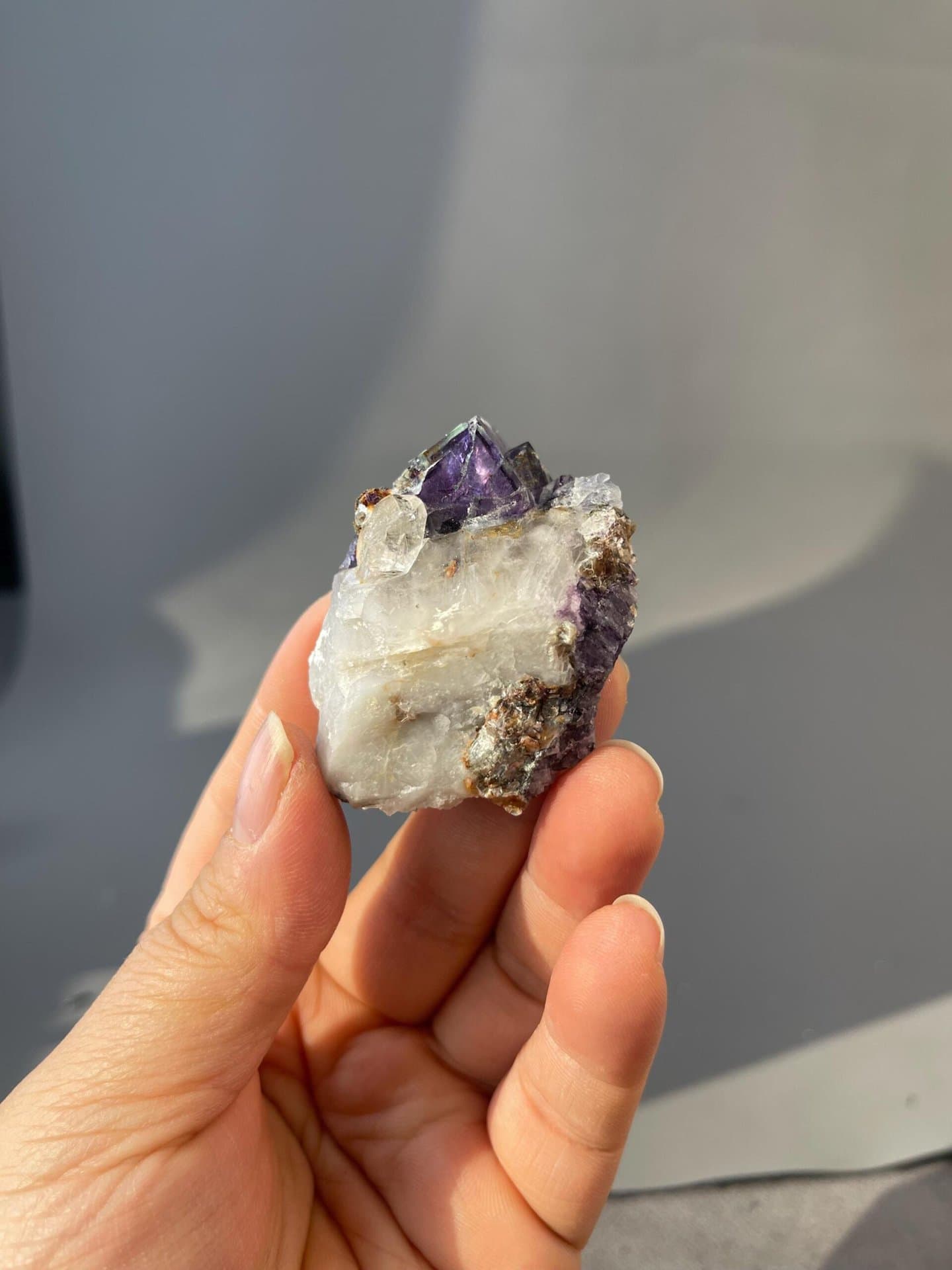 Back view of twinned fluorite cube specimen