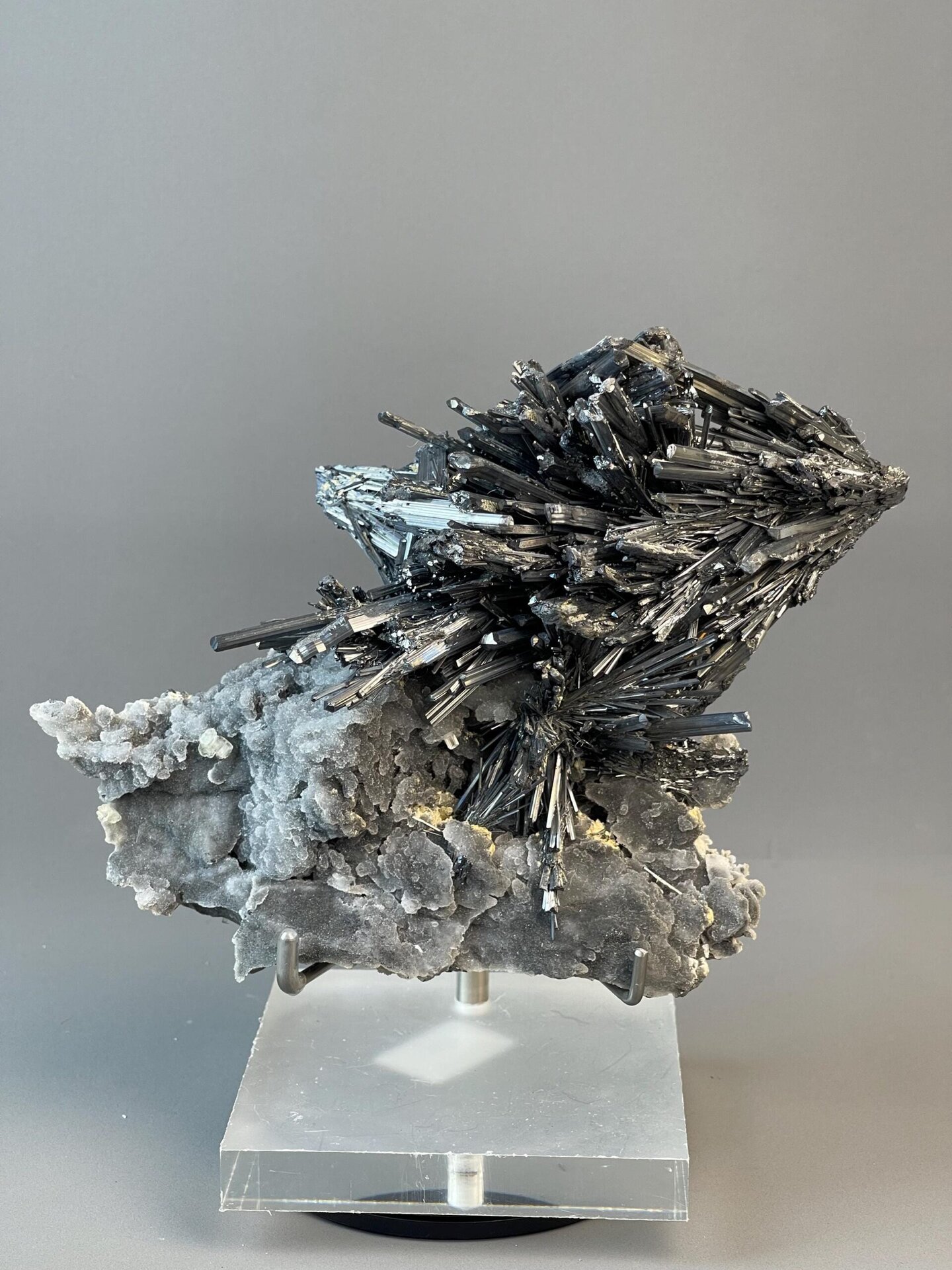 Front view of large stibnite crystal formation from Hunan