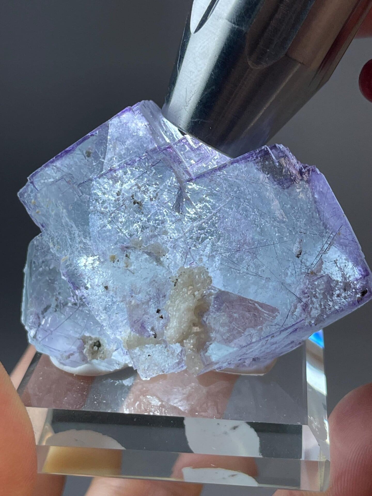 Collector stepped fluorite with silver needle inclusions