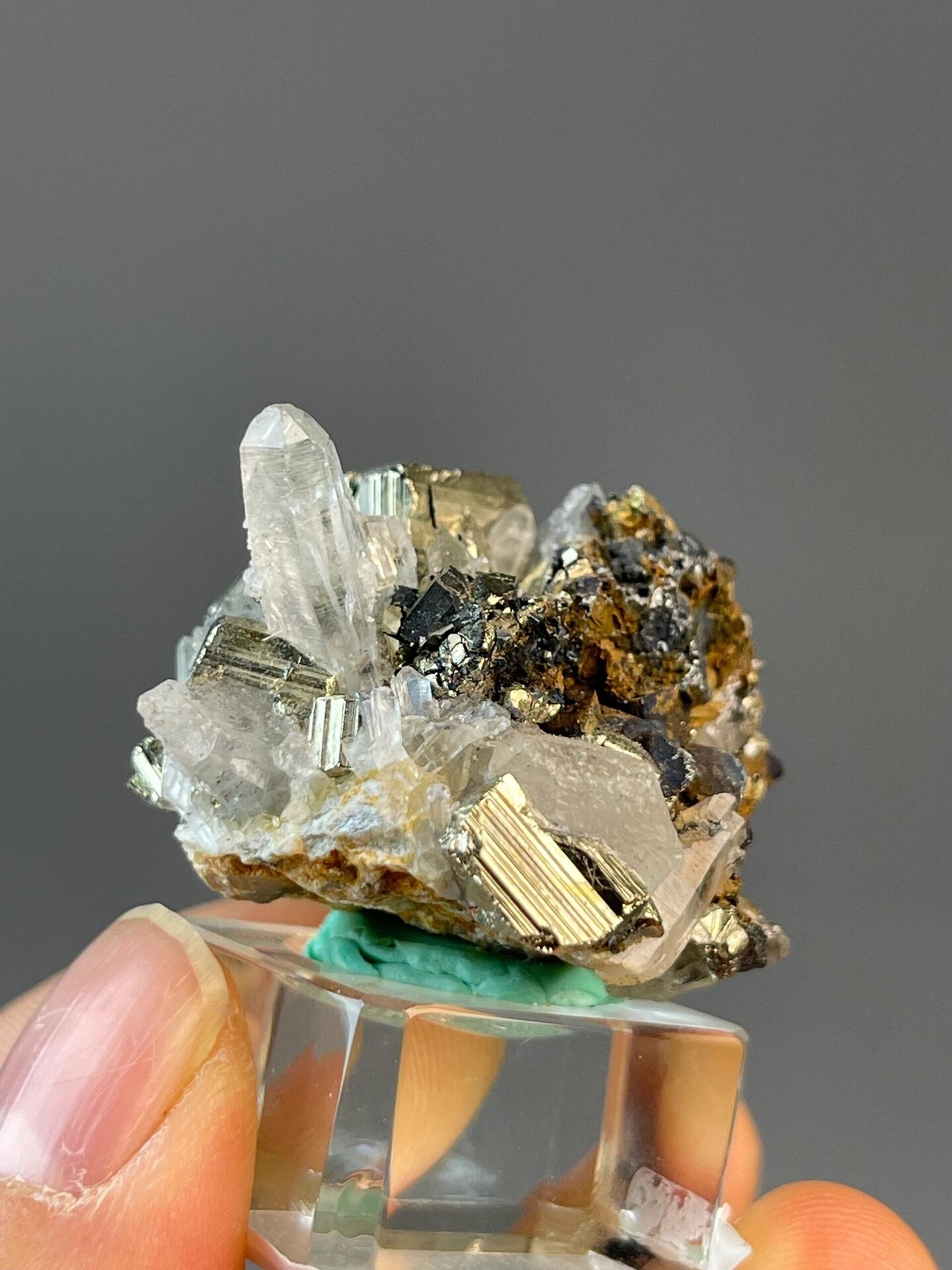 Spanish pyrite cube with columnar crystal growth pattern