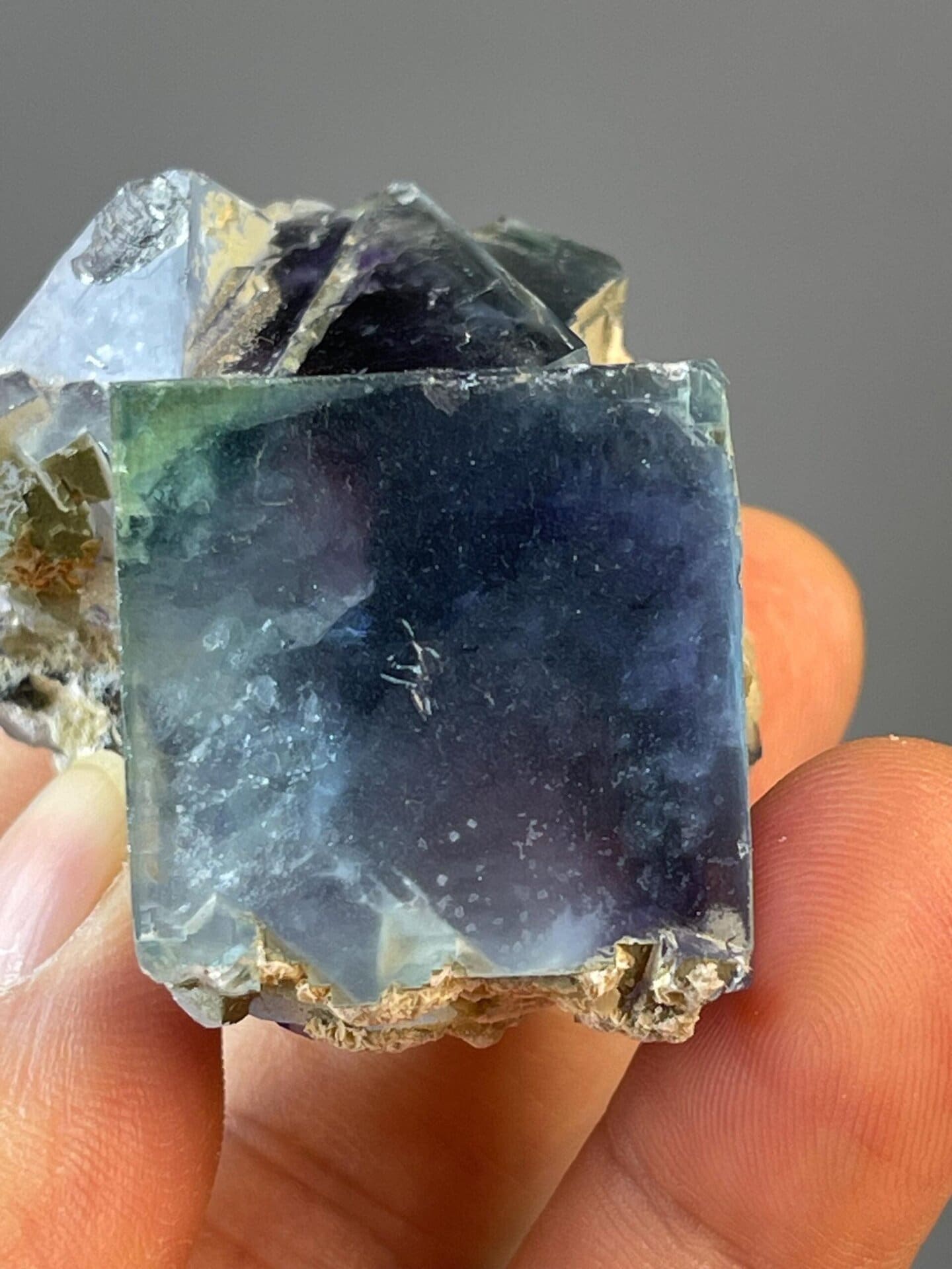 Unpolished blue phantom fluorite from Yindu, Inner Mongolia