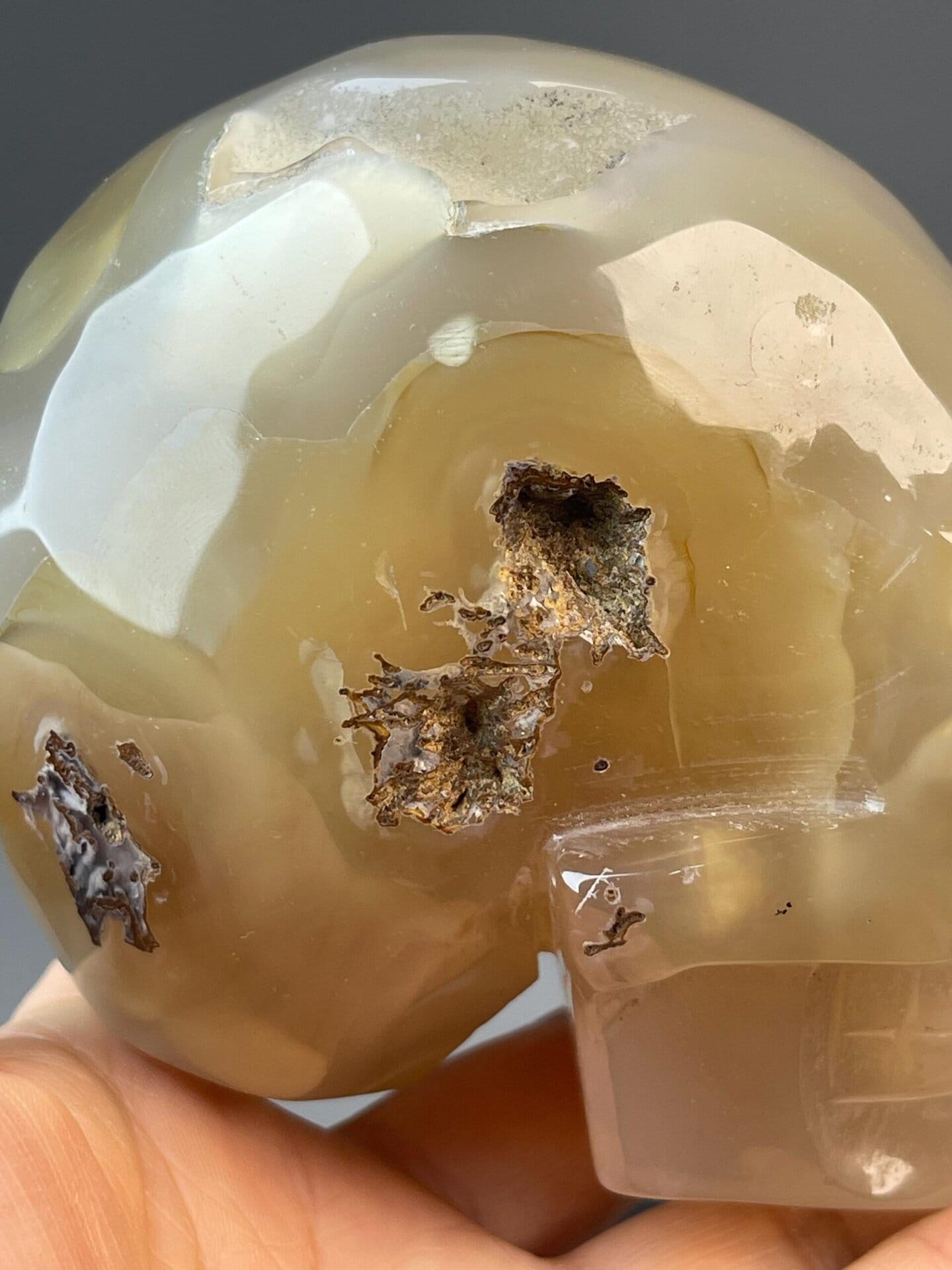 Flower agate skull with natural botanical mineral pattern