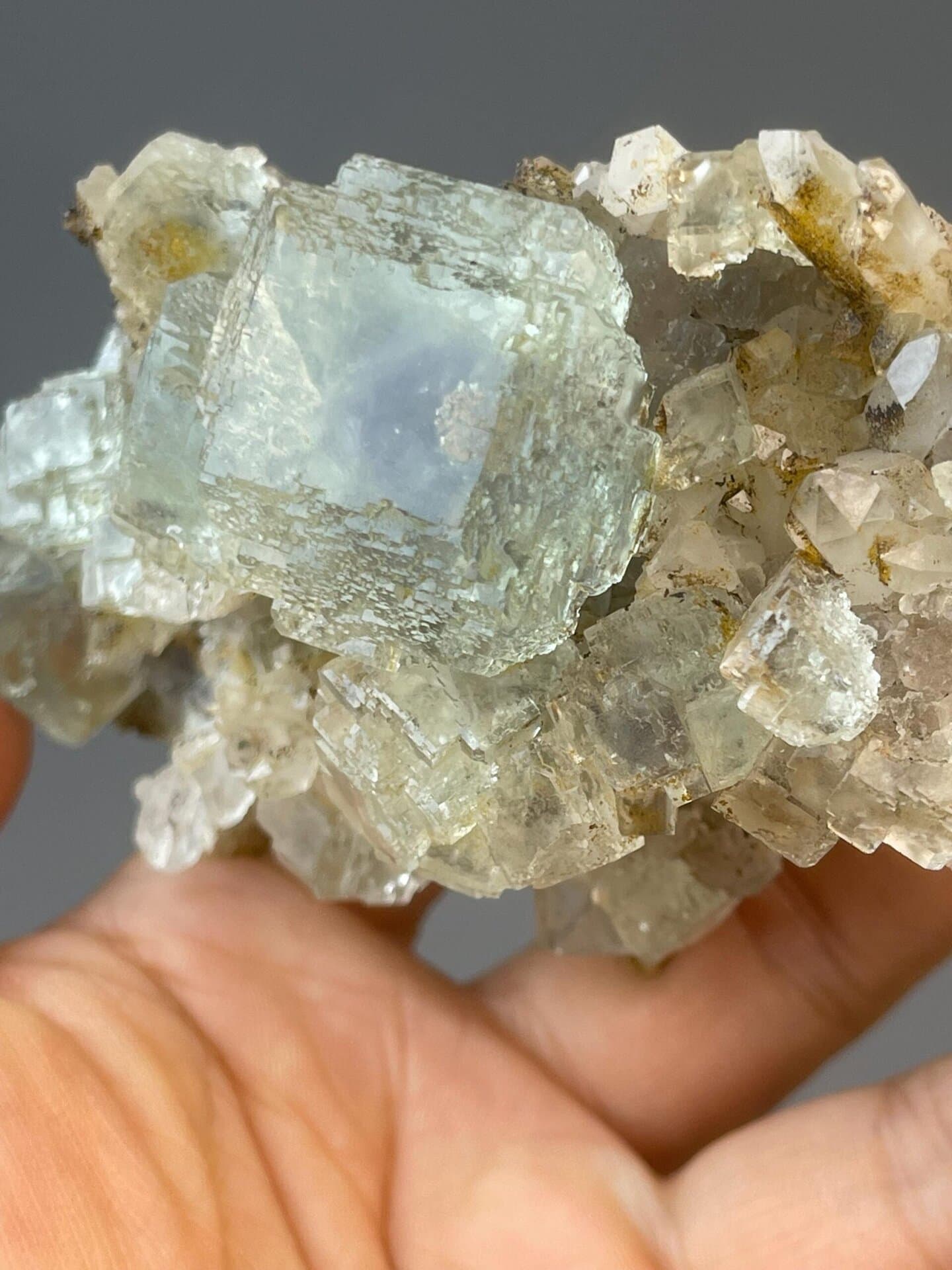 Green fluorite cluster measuring 4.6×2.7×1.8 inches