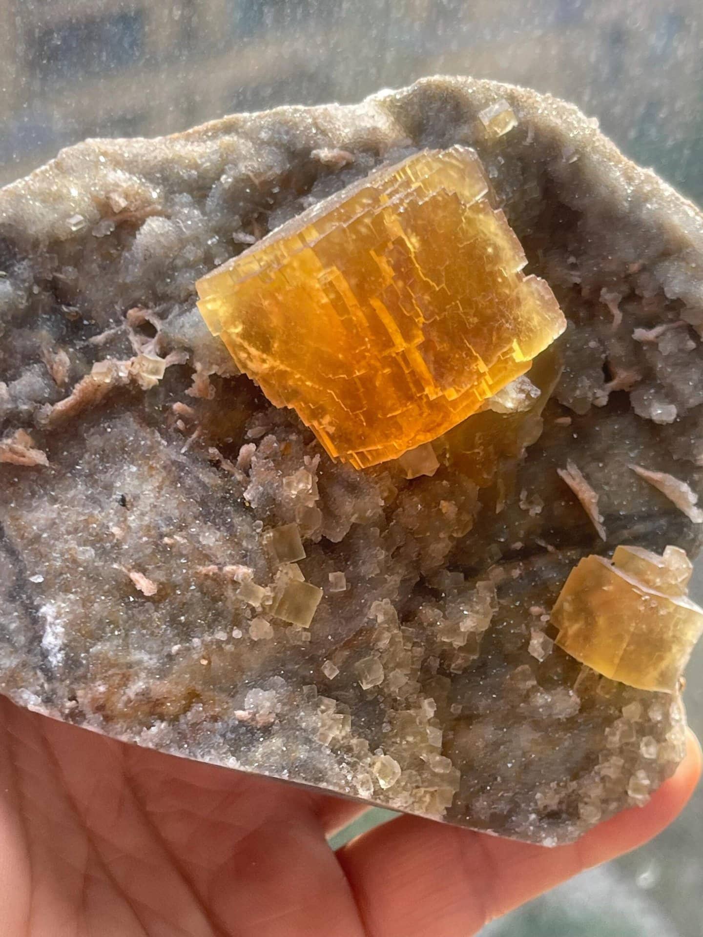 Golden fluorite from closed locality in Anhui, collector piece