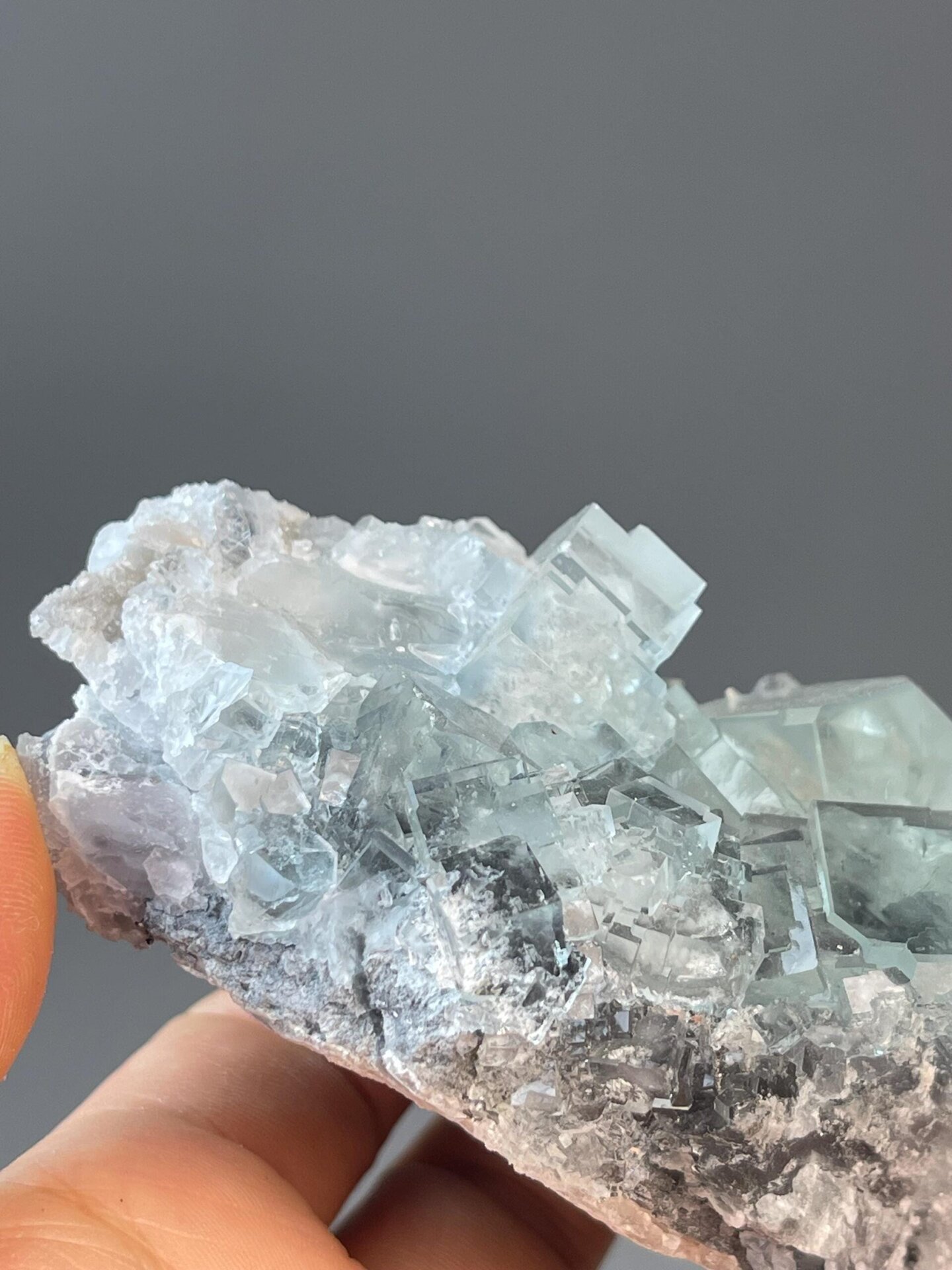 Translucent blue fluorite cube with characteristic blue hue