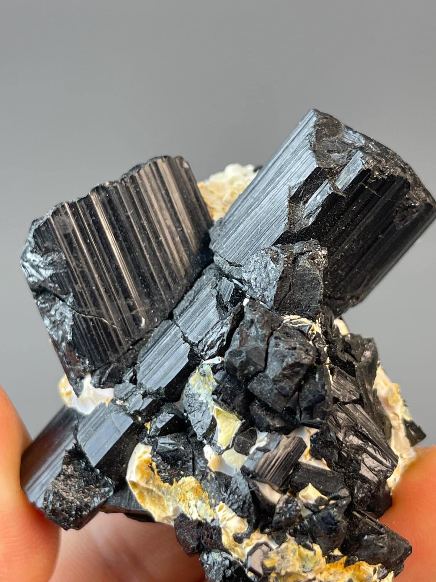 Glossy black tourmaline in rare X-shaped twin or cluster form