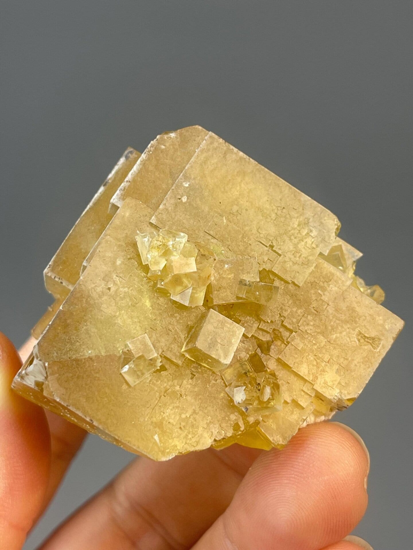Yellow fluorite cubic crystal measuring 2.0×1.6×1.5 inches