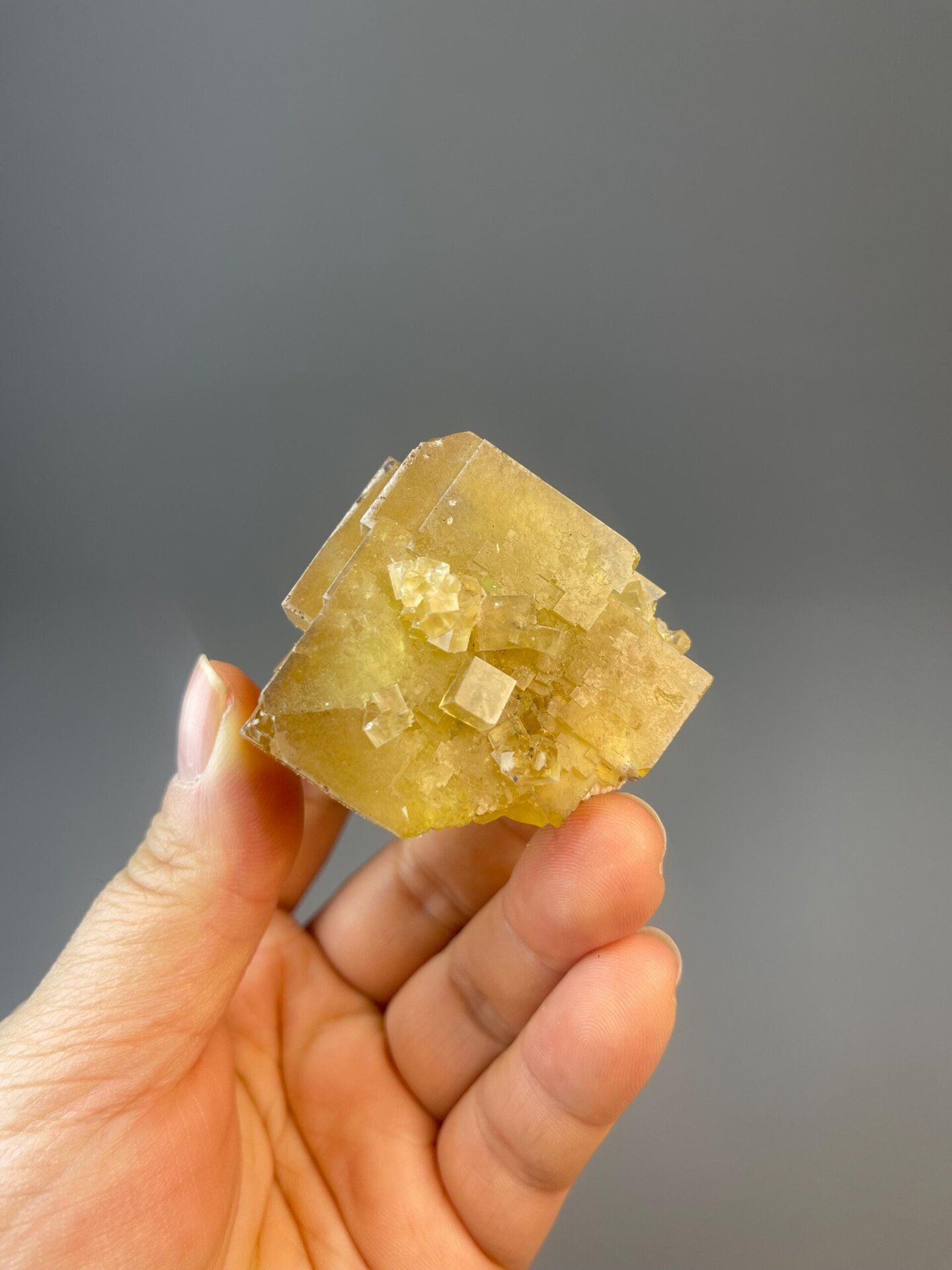 Beijing region yellow fluorite with sharp cubic crystal form