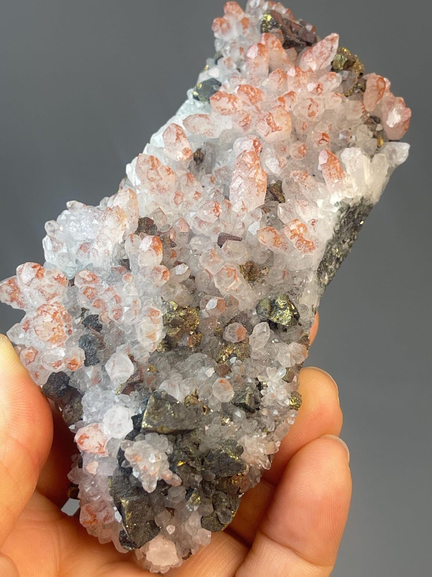 Red quartz on black matrix measuring 4.2×2.4×1.6 inches