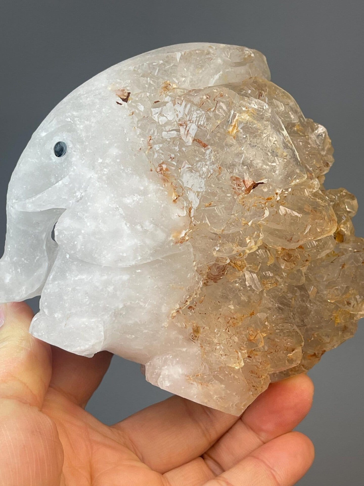 Collector white quartz elephant sculpture carving