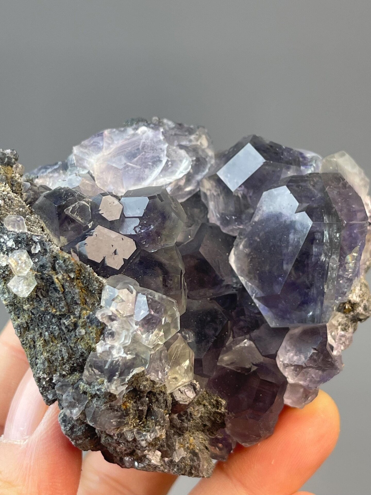 Deep purple tanzan fluorite with visible phantom growth zones