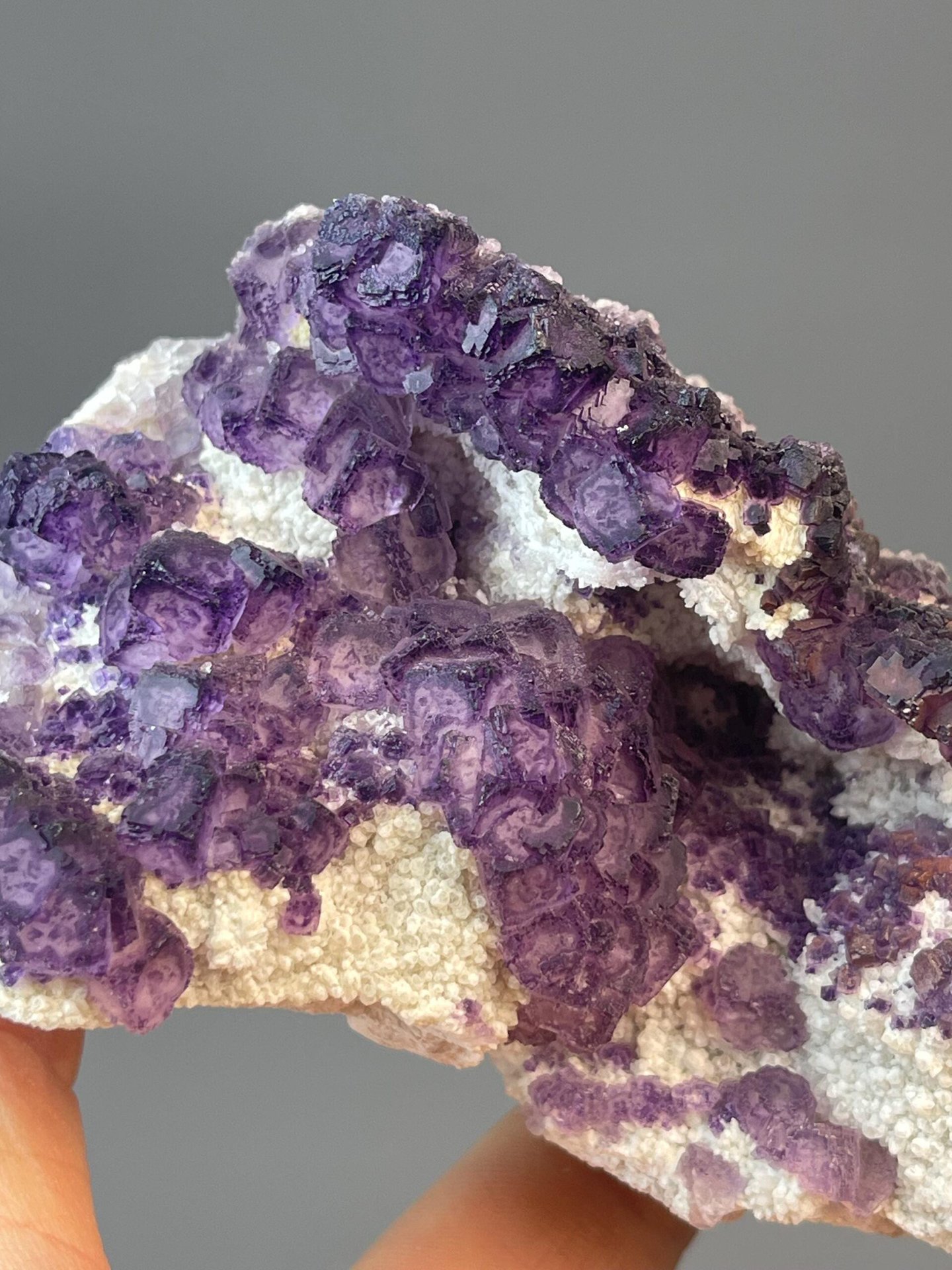 Purple fluorite matrix with cubic crystals in fan arrangement