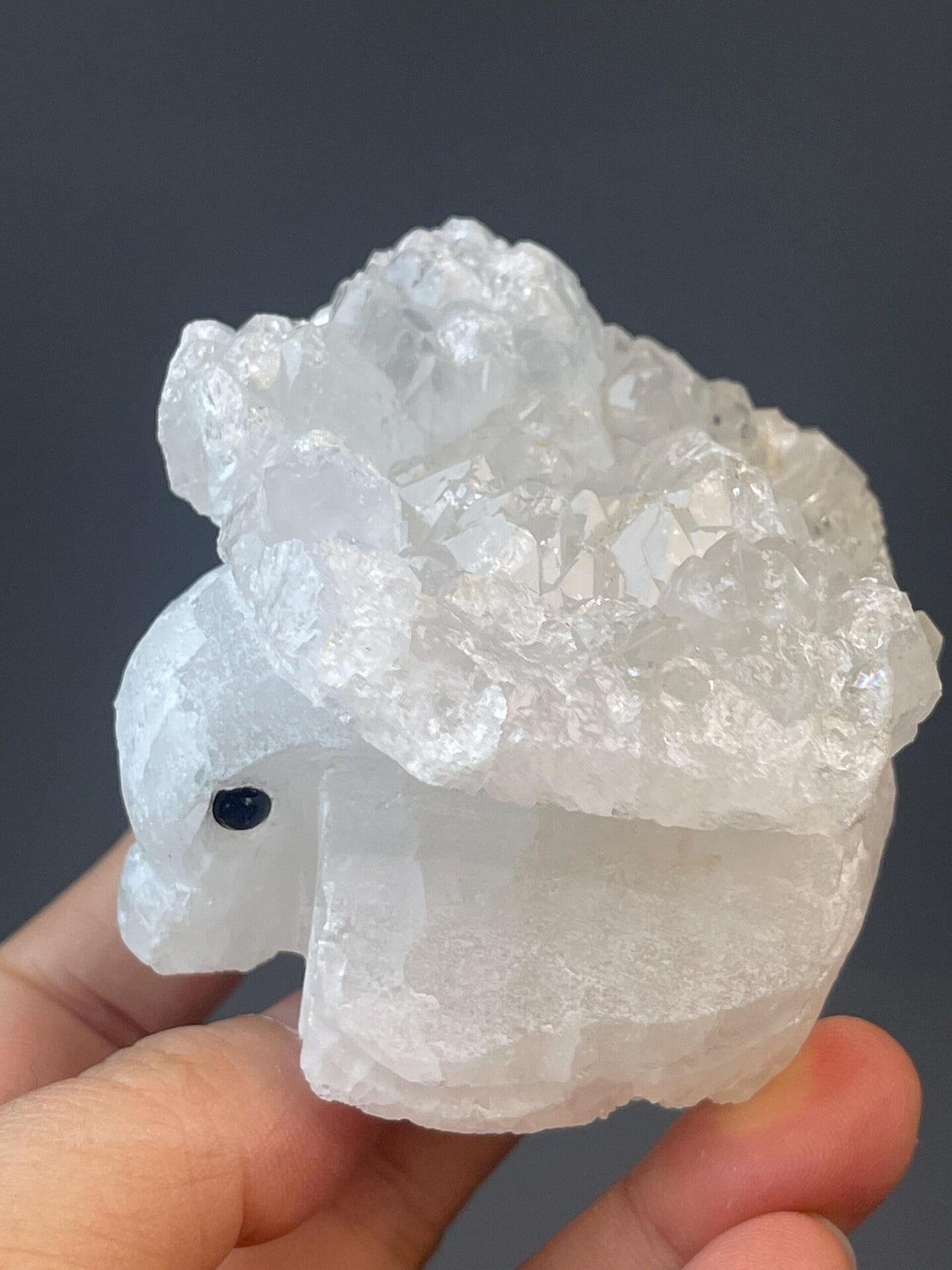 Artisan quartz elephant carving, 10.05 oz, vitreous luster