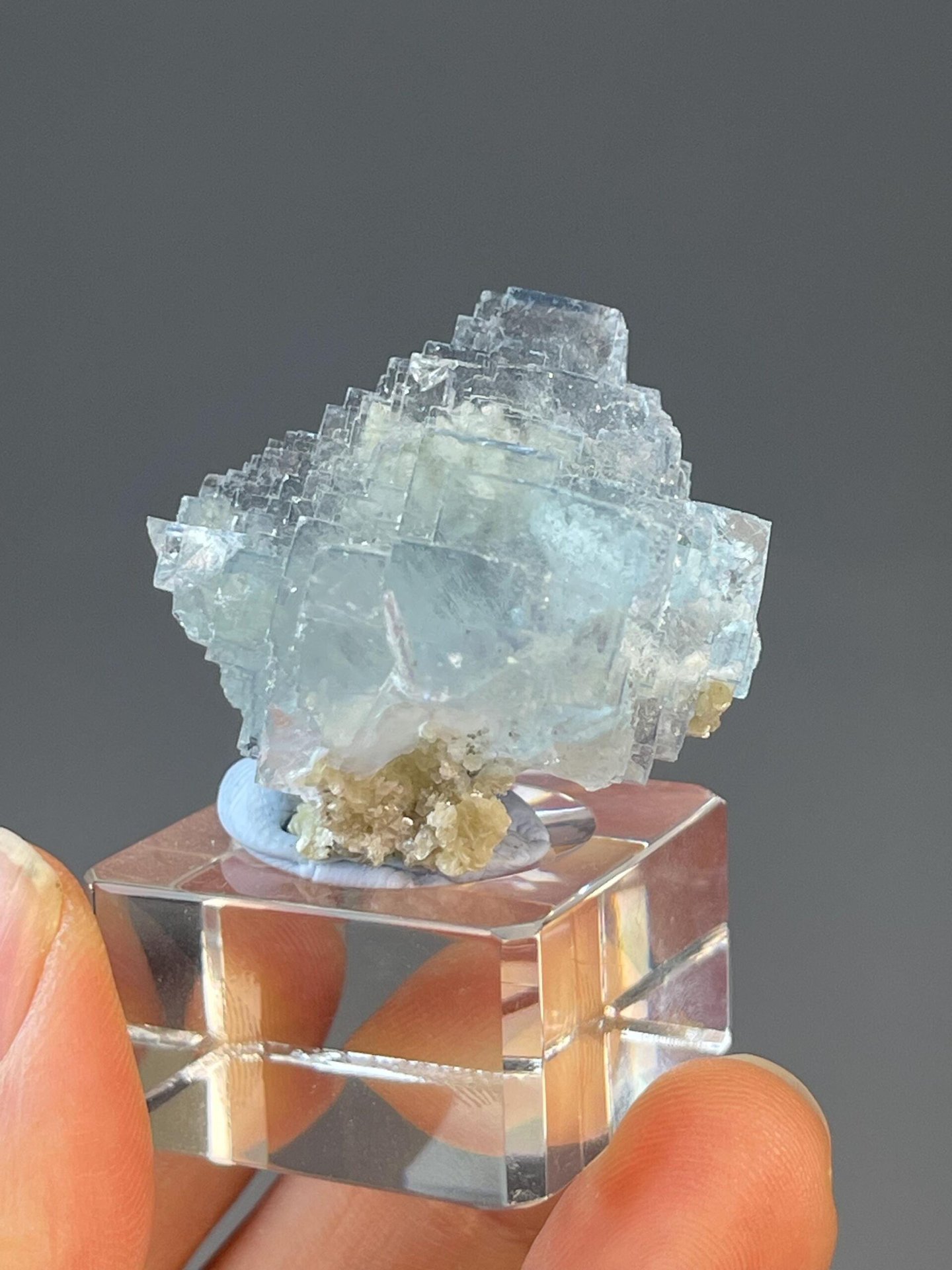 Yaogangxian sky blue fluorite cube with phantom on dolomite