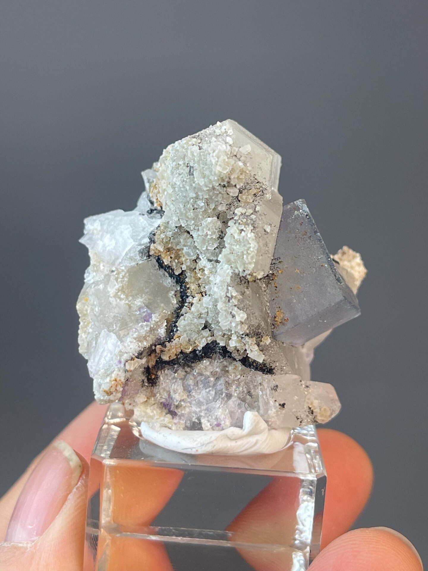 Fluorite and quartz specimen measuring 1.8×1.6×1.4 inches