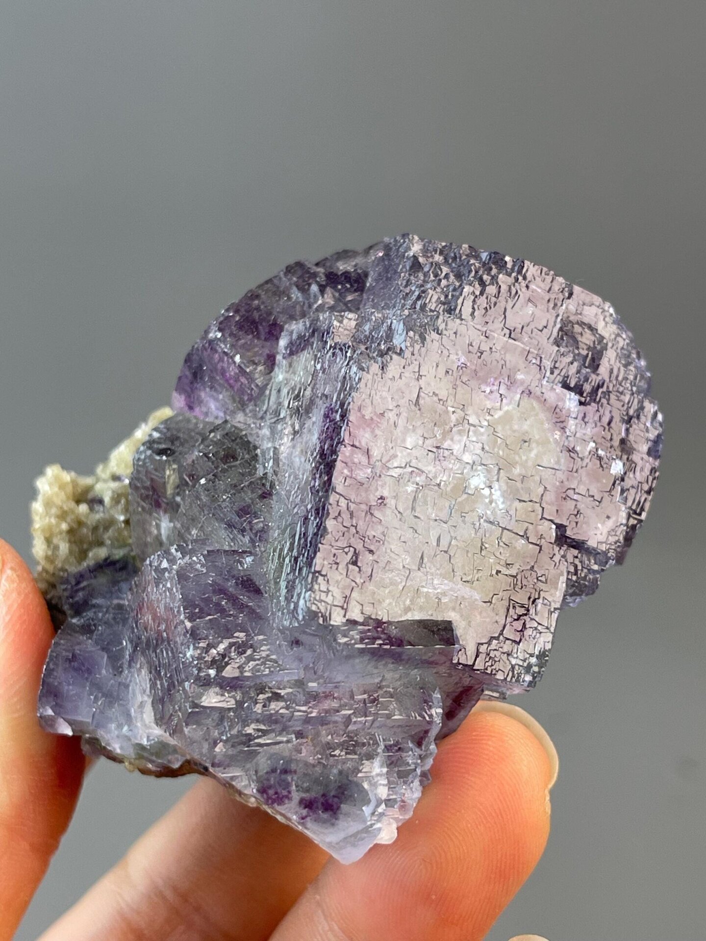 Transparent sections of stepped fluorite crystal
