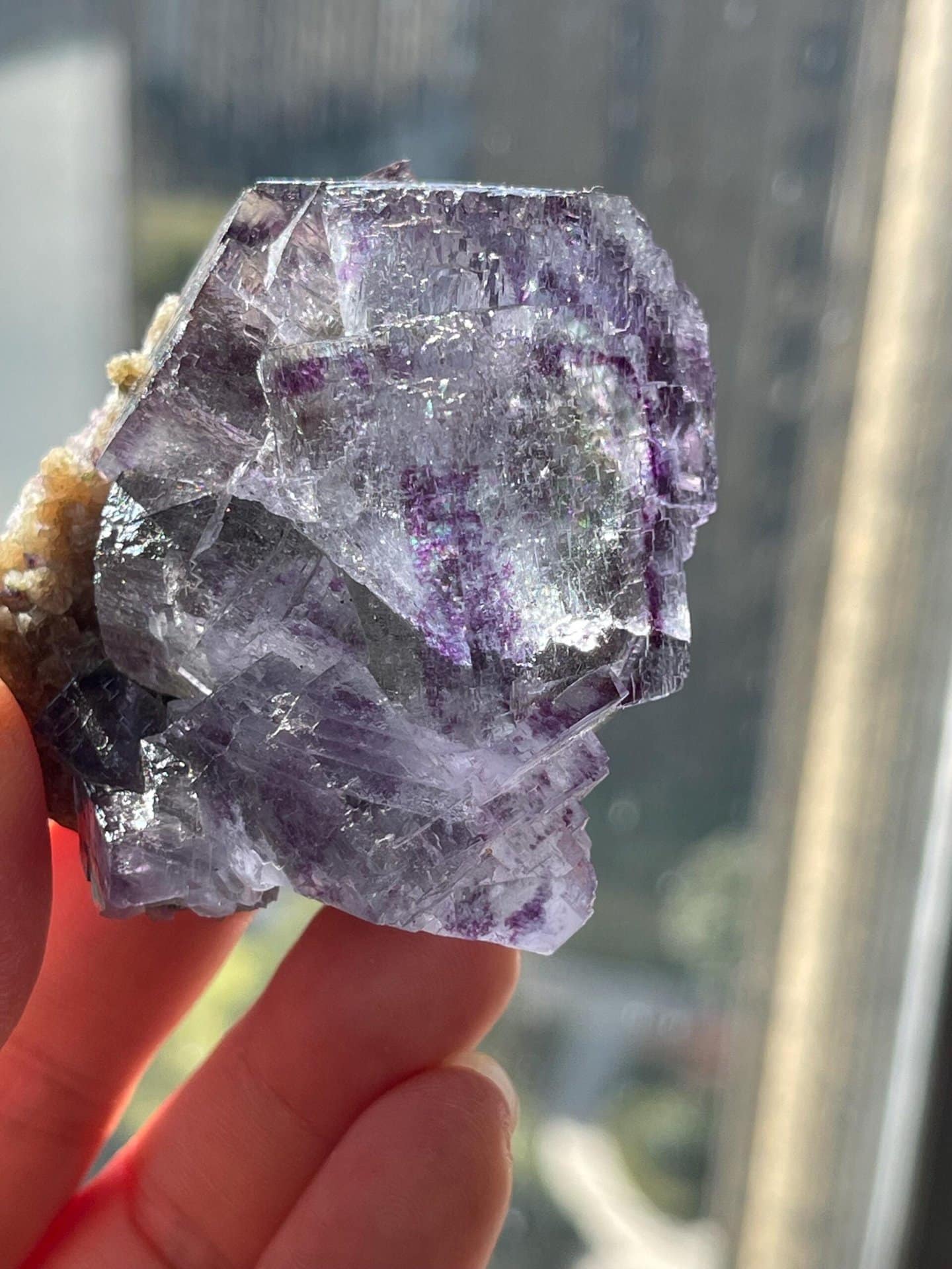 Back view of purple-blue stepped fluorite