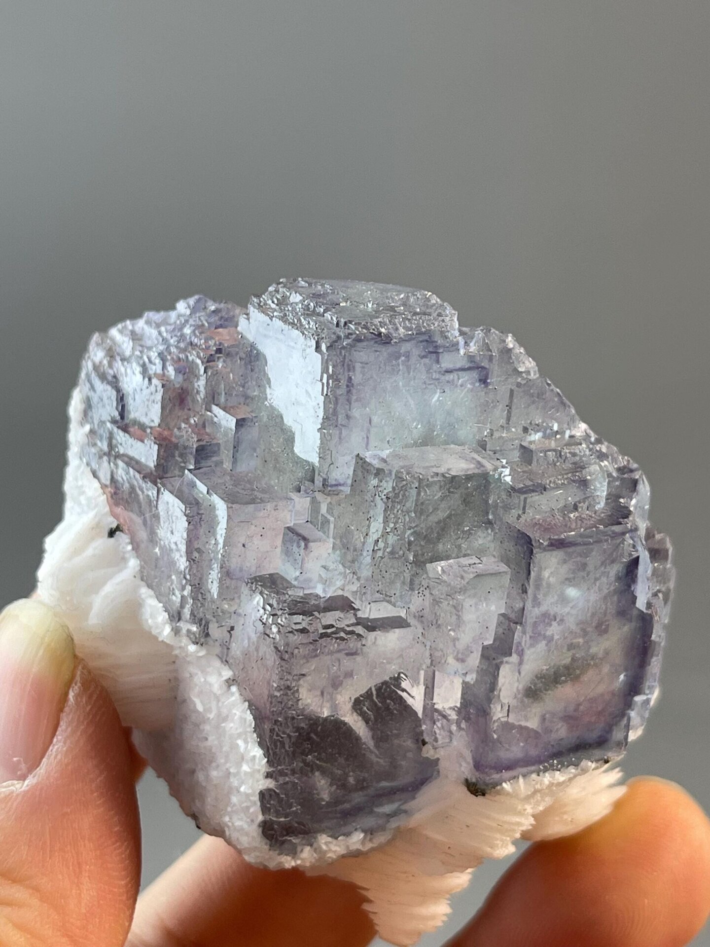 Delicate calcite petal texture on fluorite surface