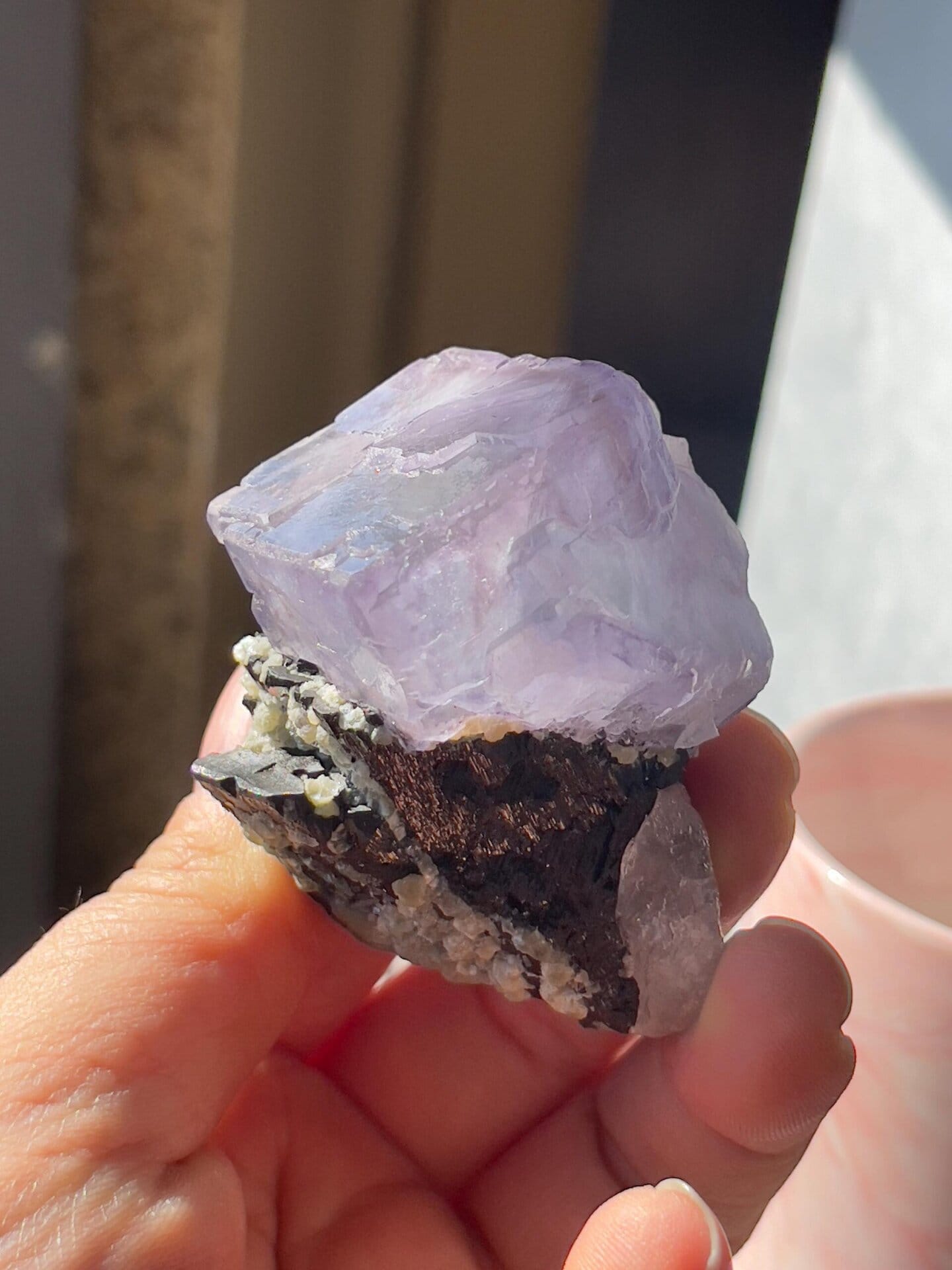 Close-up of vibrant purple fluorite twin crystals