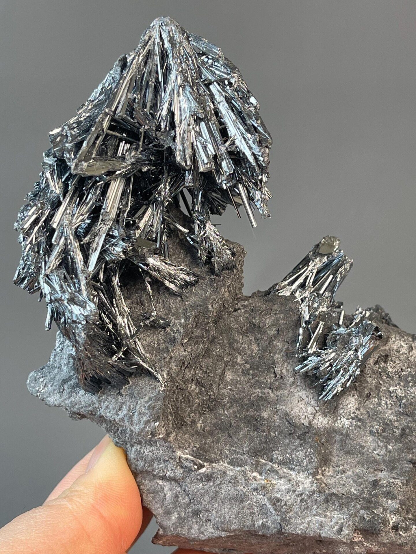 Stibnite crystals from Hunan China under studio lighting