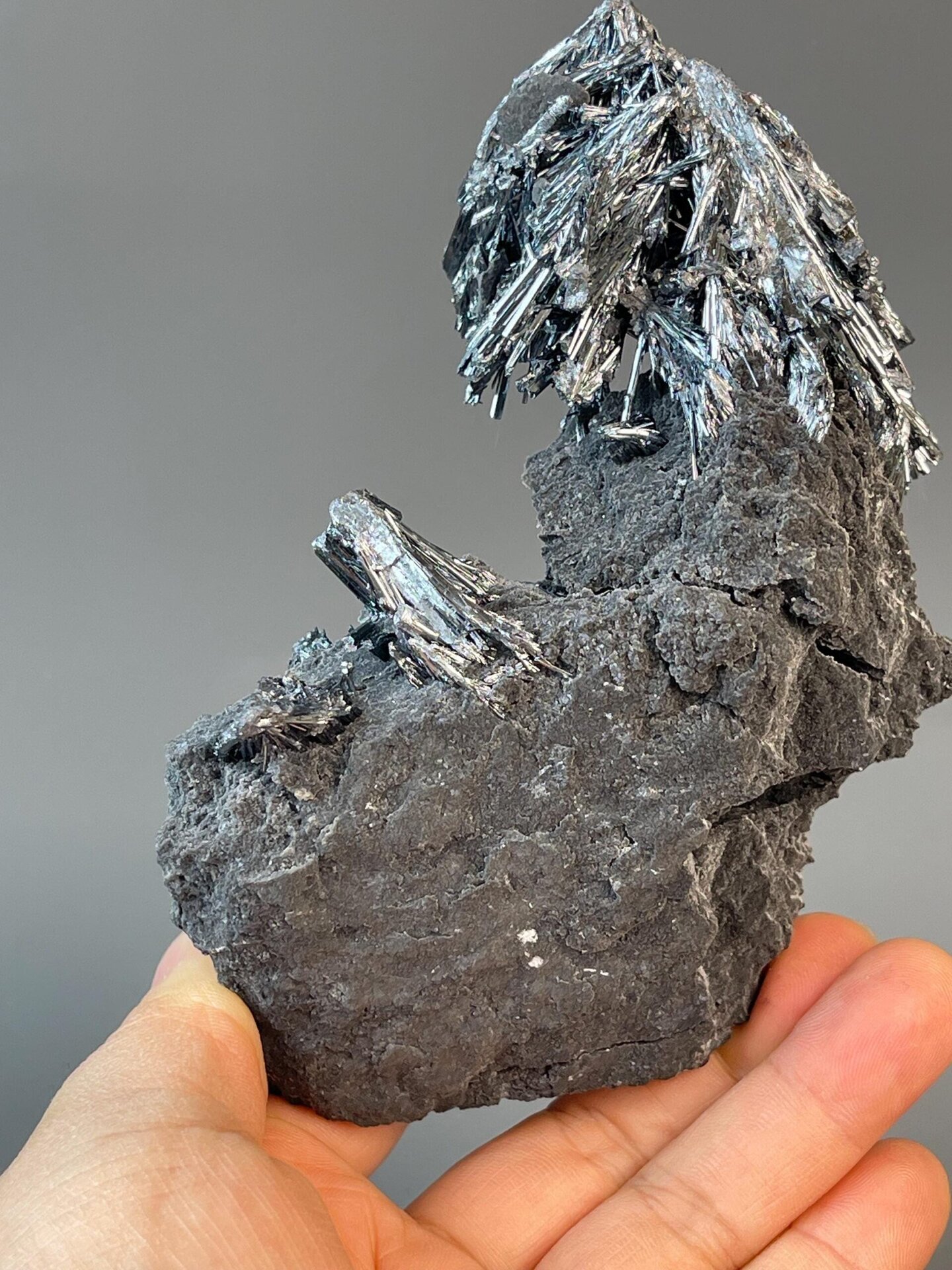 Scale reference of stibnite crystal specimen from Hunan