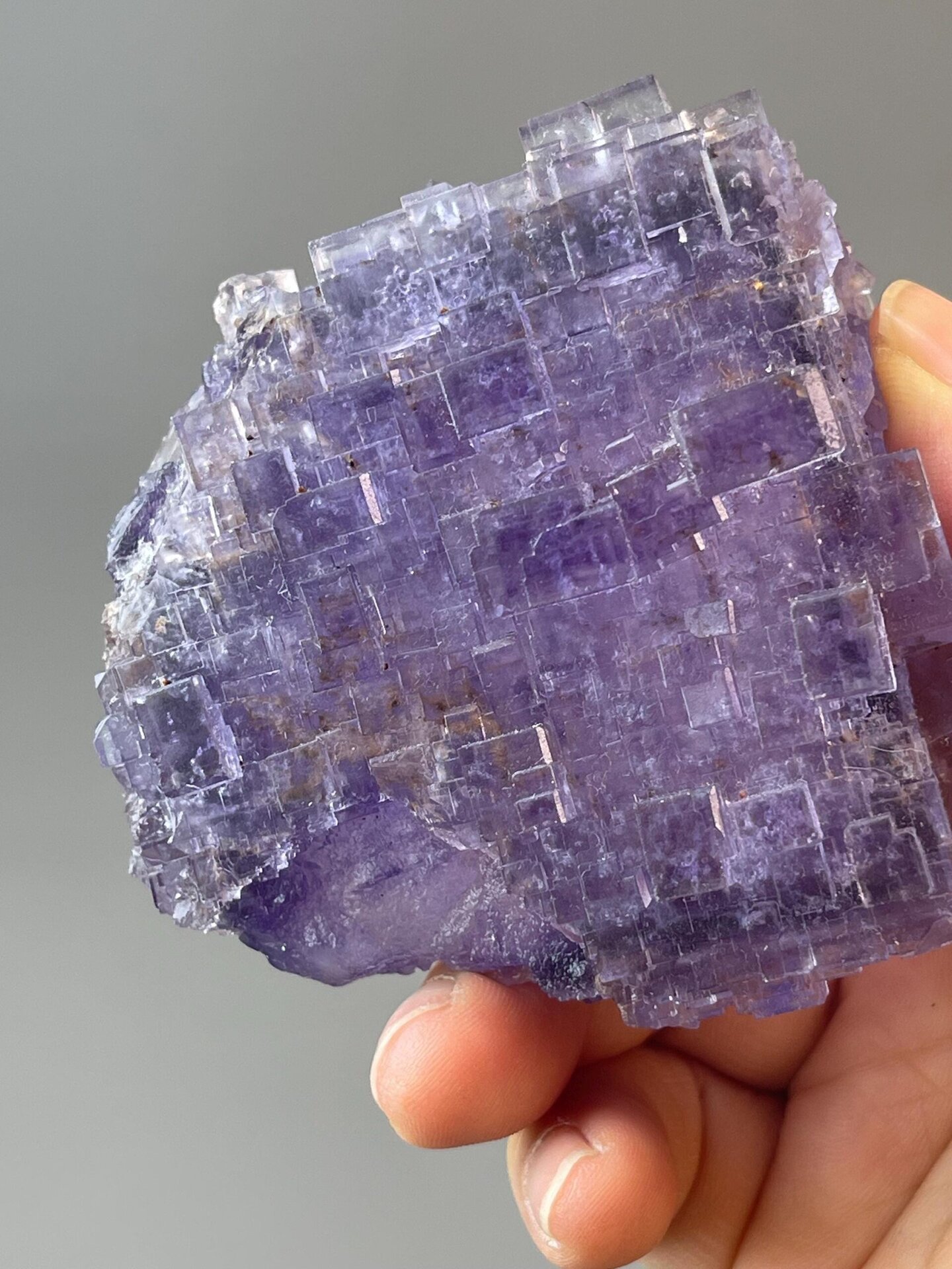 Top-down view of stepped fluorite cluster