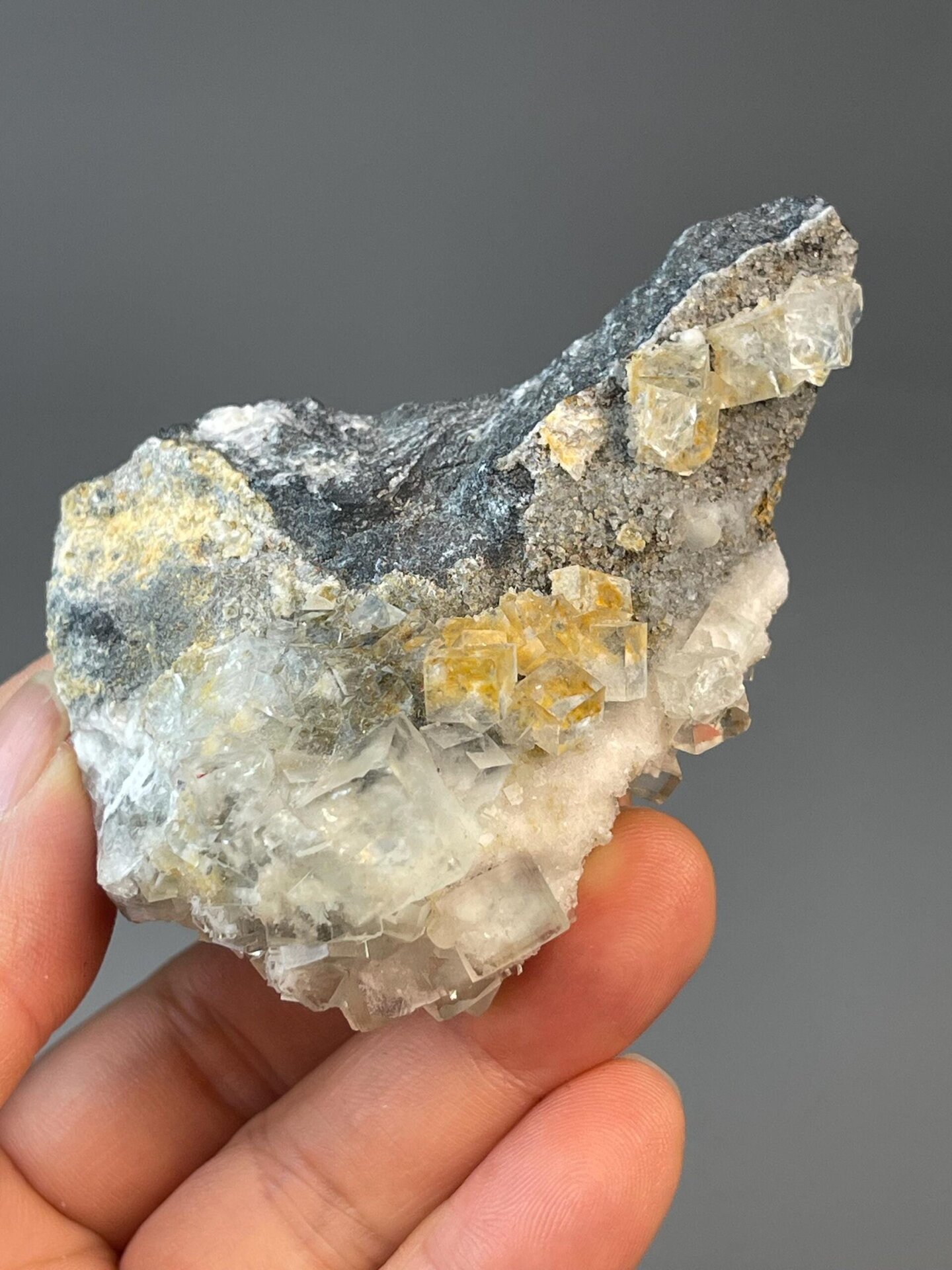 Top-down view of transparent fluorite cube